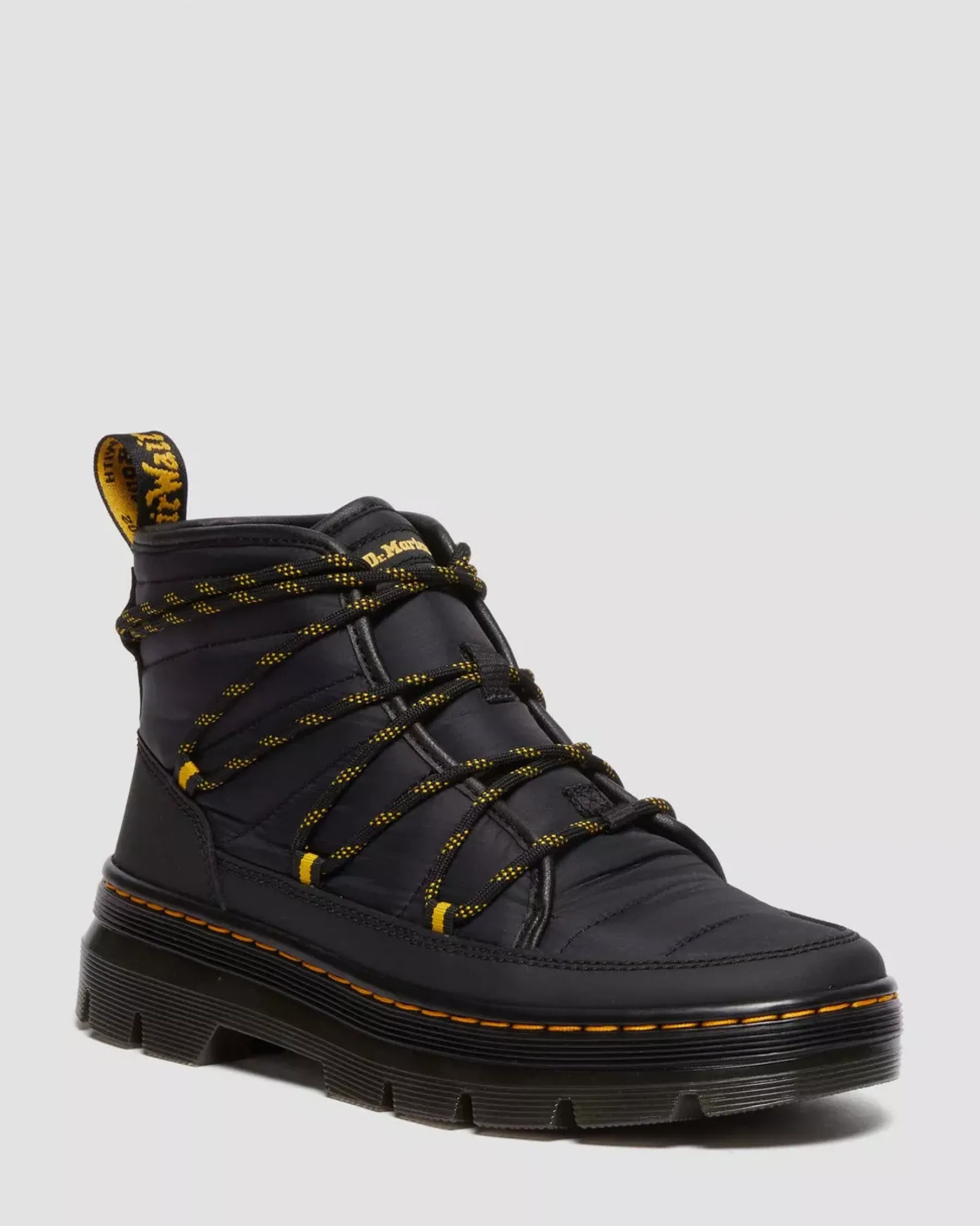 Sale|Winter Boots>Dr. Martens Combs Women's Padded Casual Boots BLACK — Rubberised Leather+Warm Quilted
