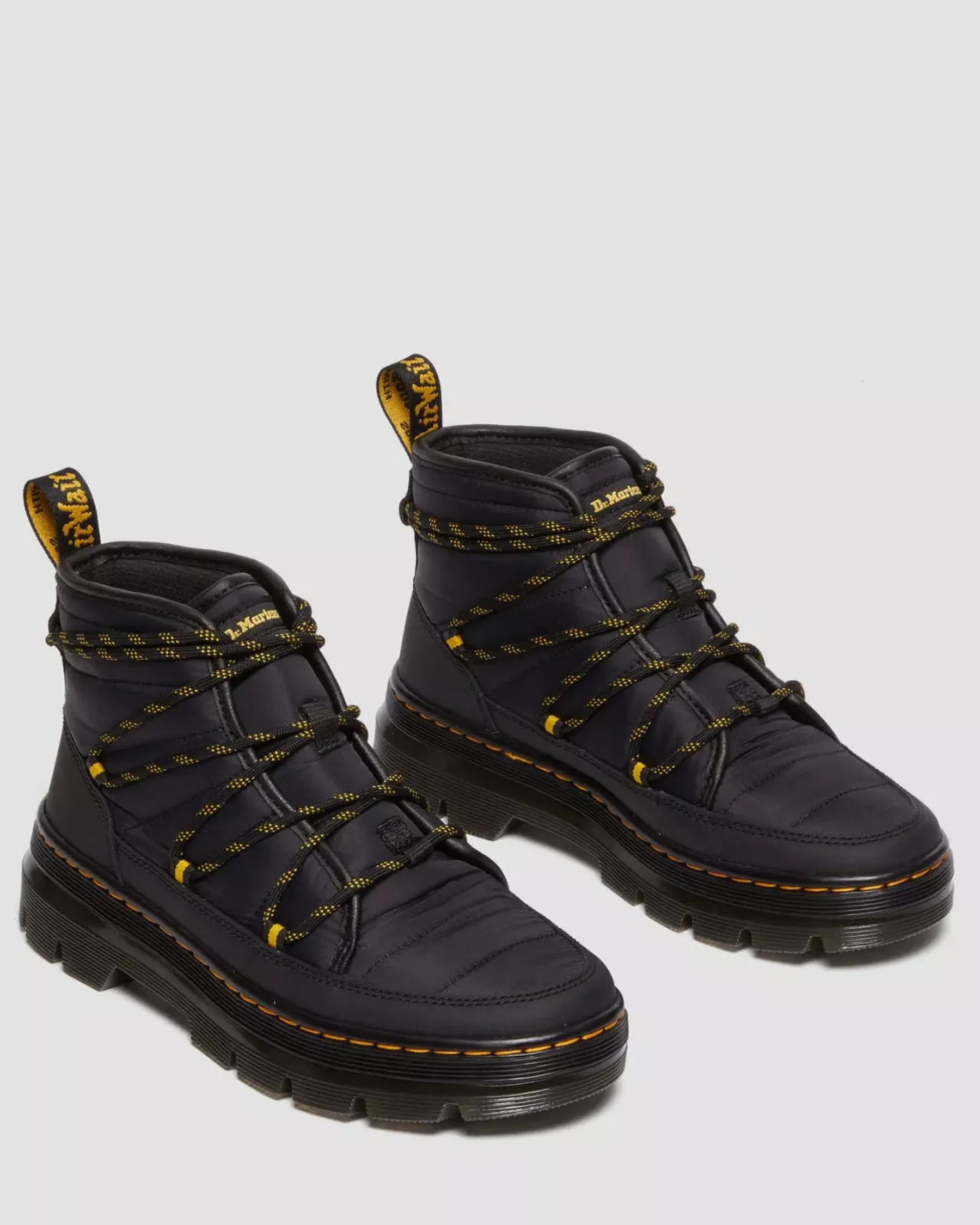 Sale|Winter Boots>Dr. Martens Combs Women's Padded Casual Boots BLACK — Rubberised Leather+Warm Quilted