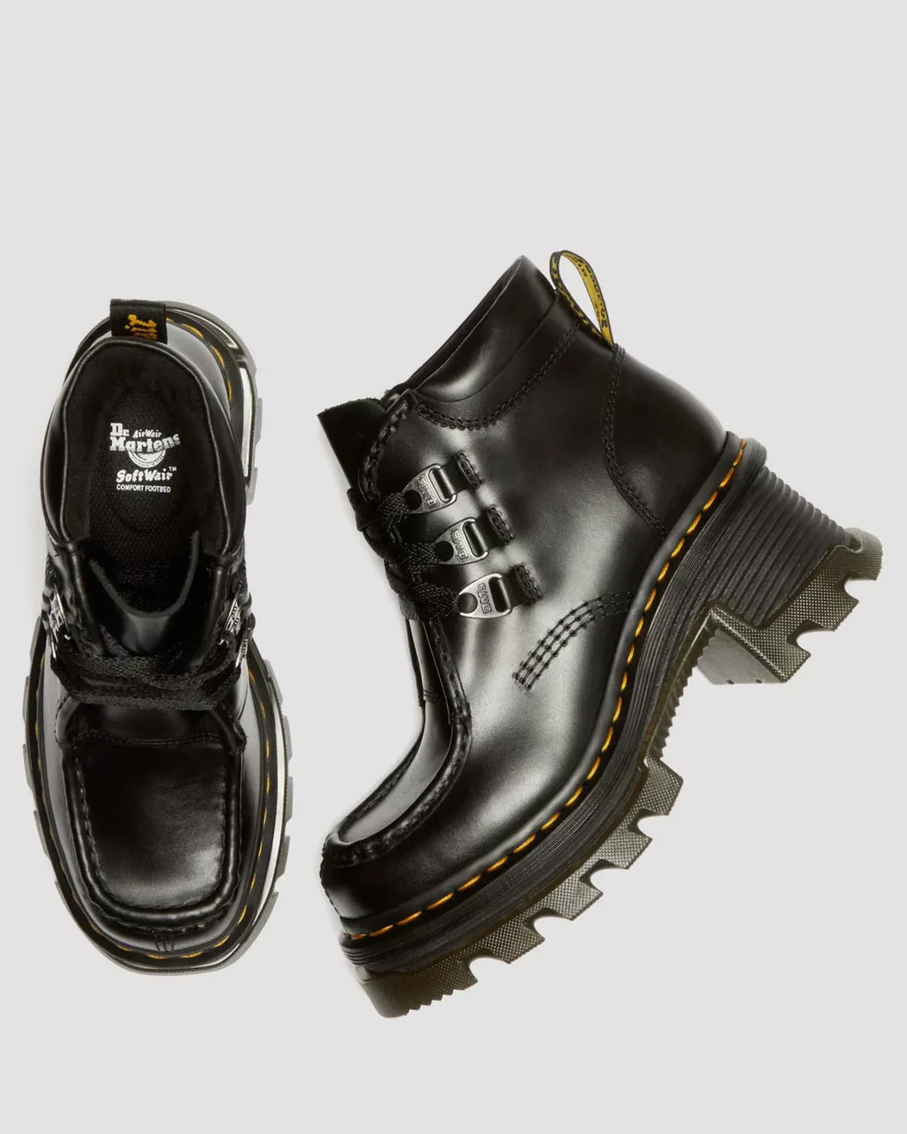 Heeled Boots|Boots>Dr. Martens Corran 3-Eye Atlas Leather Heeled Boots Black — Atlas