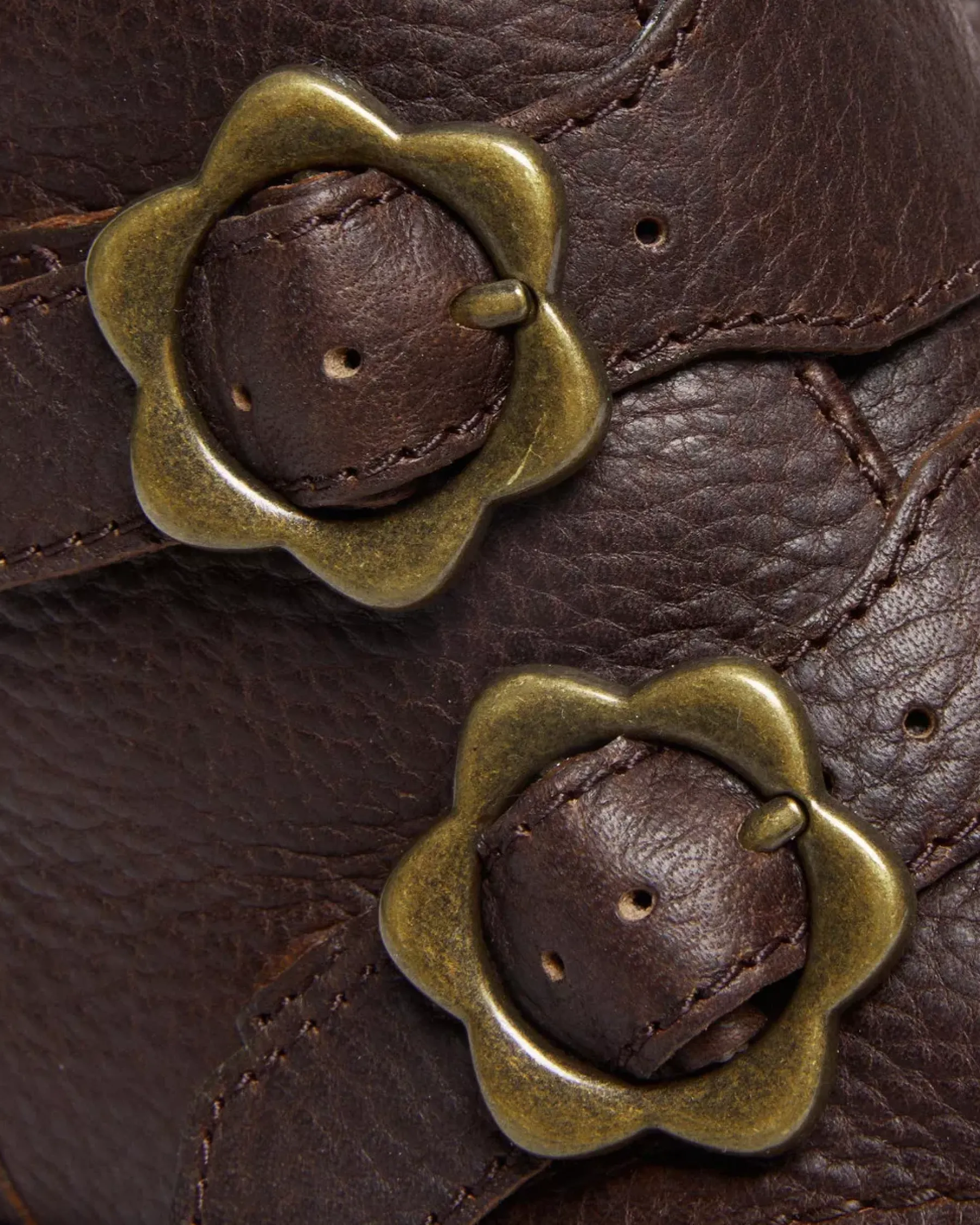 Sale|Platform Boots>Dr. Martens Devon Flower Buckle Grizzly Leather Platform Boots Dark Brown — Grizzly