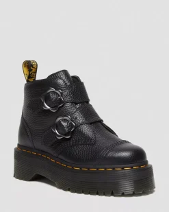 Platform Boots|Platforms>Dr. Martens Devon Flower Buckle Leather Platform Boots Black — Milled Nappa