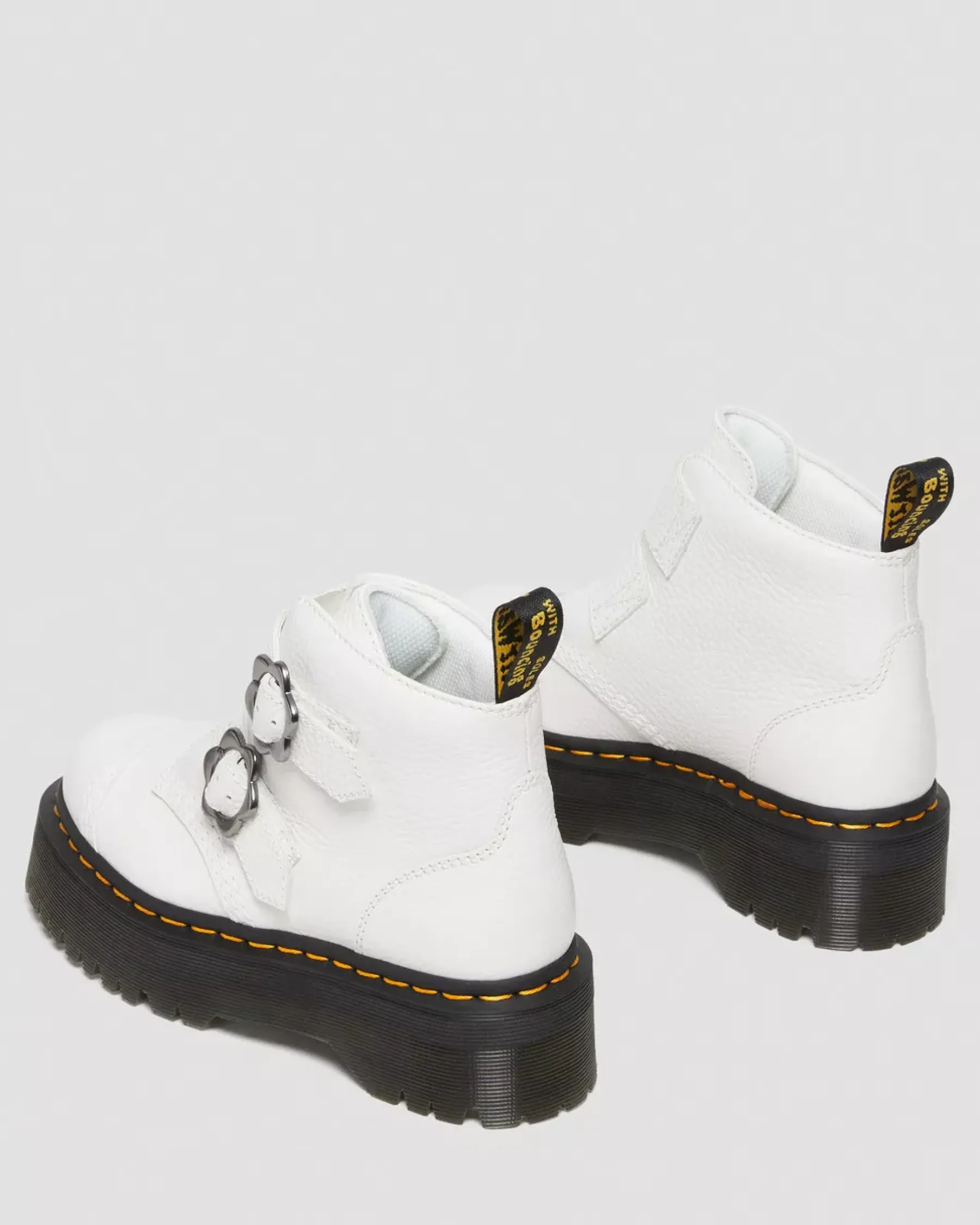 Sale|Platform Boots>Dr. Martens Devon Flower Buckle Leather Platform Boots White — Milled Nappa