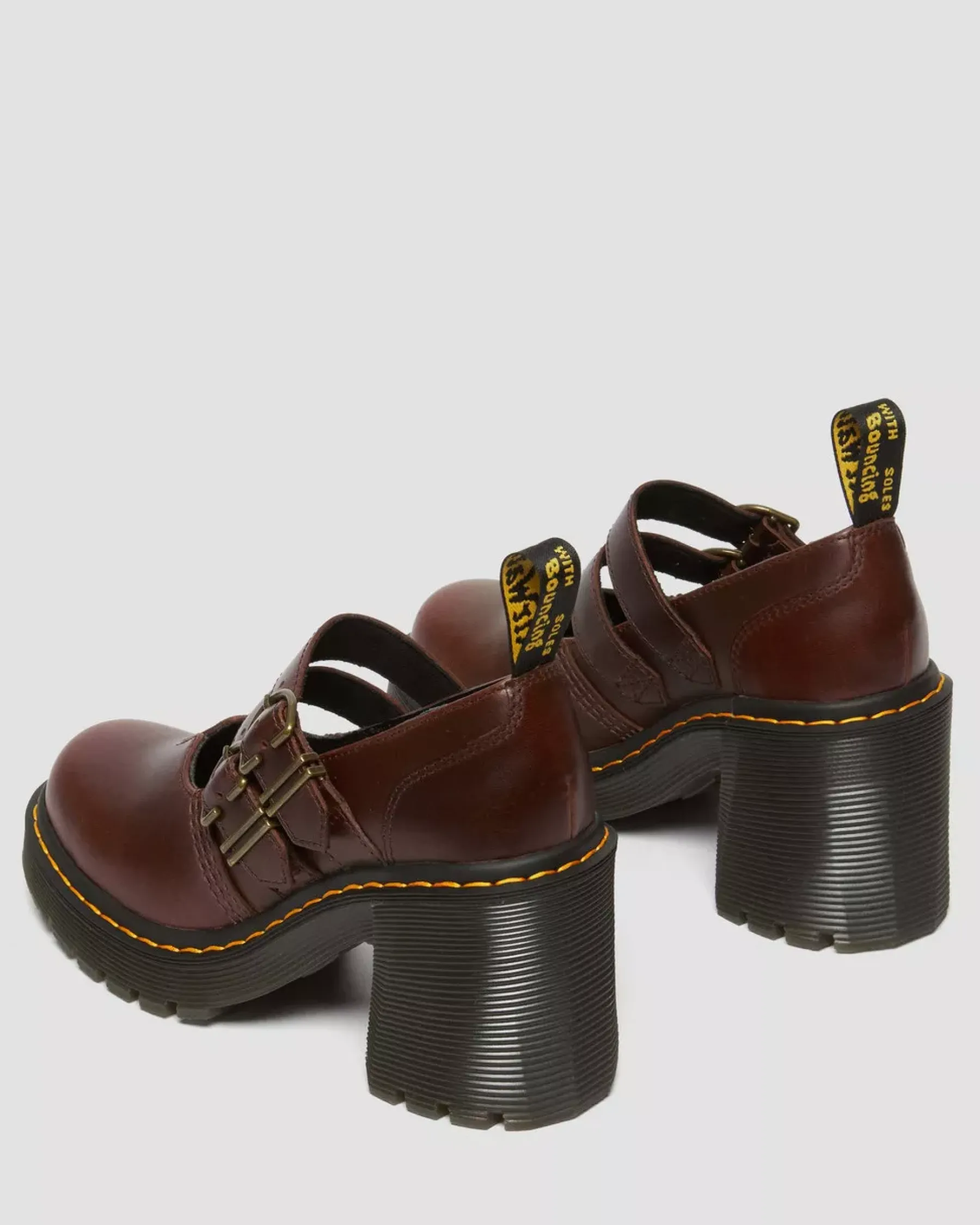 Heeled Boots|Mary Janes>Dr. Martens Eviee Leather Mary Jane Heeled Shoes Dark Brown