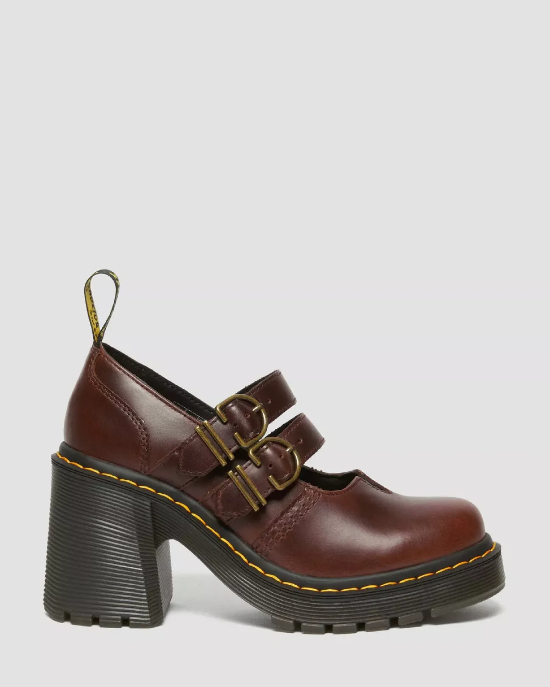 Heeled Boots|Mary Janes>Dr. Martens Eviee Leather Mary Jane Heeled Shoes Dark Brown