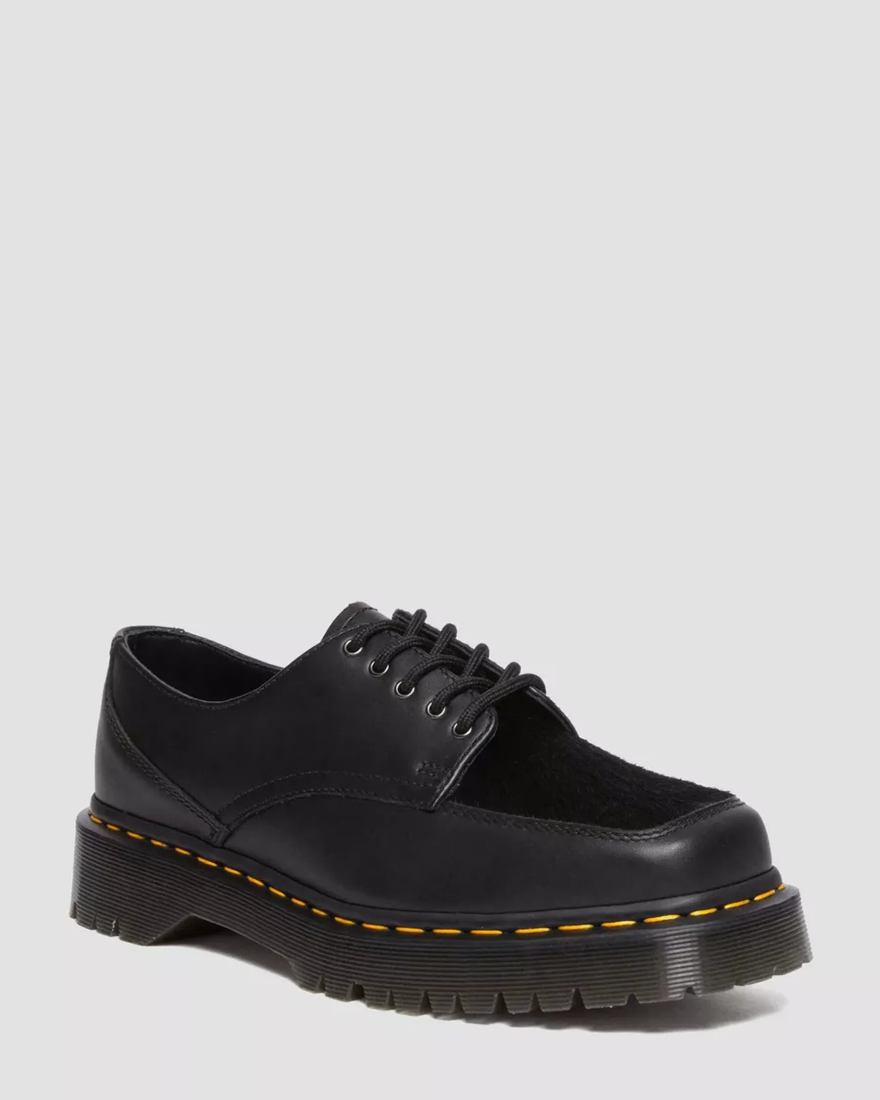 Sale|Oxfords>Dr. Martens 5-Eye Bex Square Toe Hair-On & Leather Shoes BLACK — Lucido + Hair On
