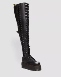 Platform Boots|Platforms>Dr. Martens 28-Eye Extreme Max Virginia Leather Knee High Boots Black — Virginia