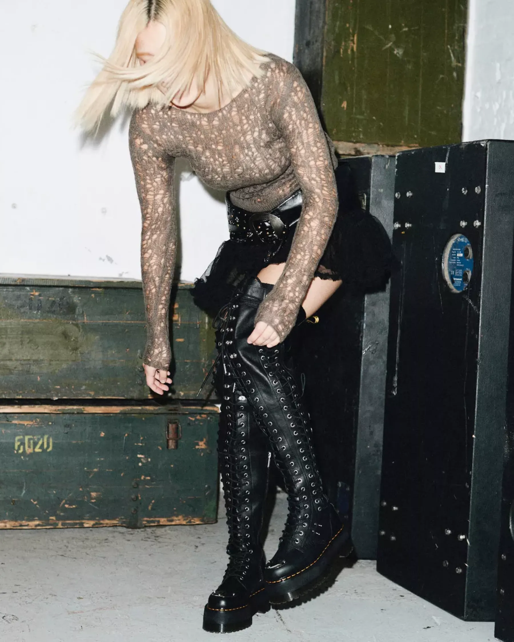 Platform Boots|Platforms>Dr. Martens 28-Eye Extreme Max Virginia Leather Knee High Boots Black — Virginia