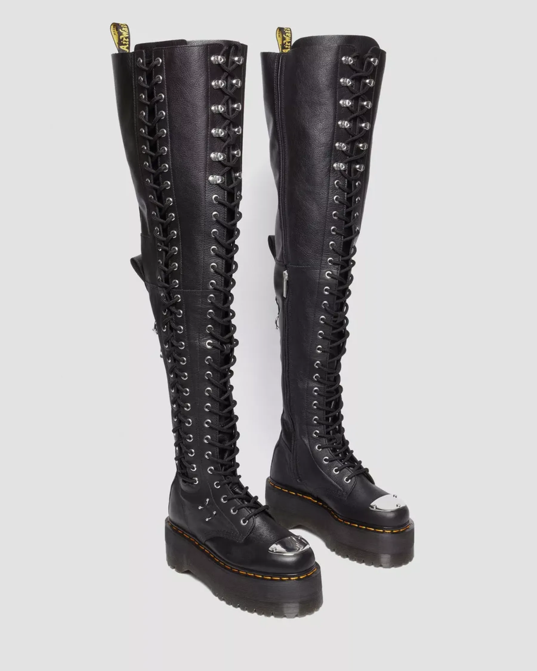 Platform Boots|Platforms>Dr. Martens 28-Eye Extreme Max Virginia Leather Knee High Boots Black — Virginia