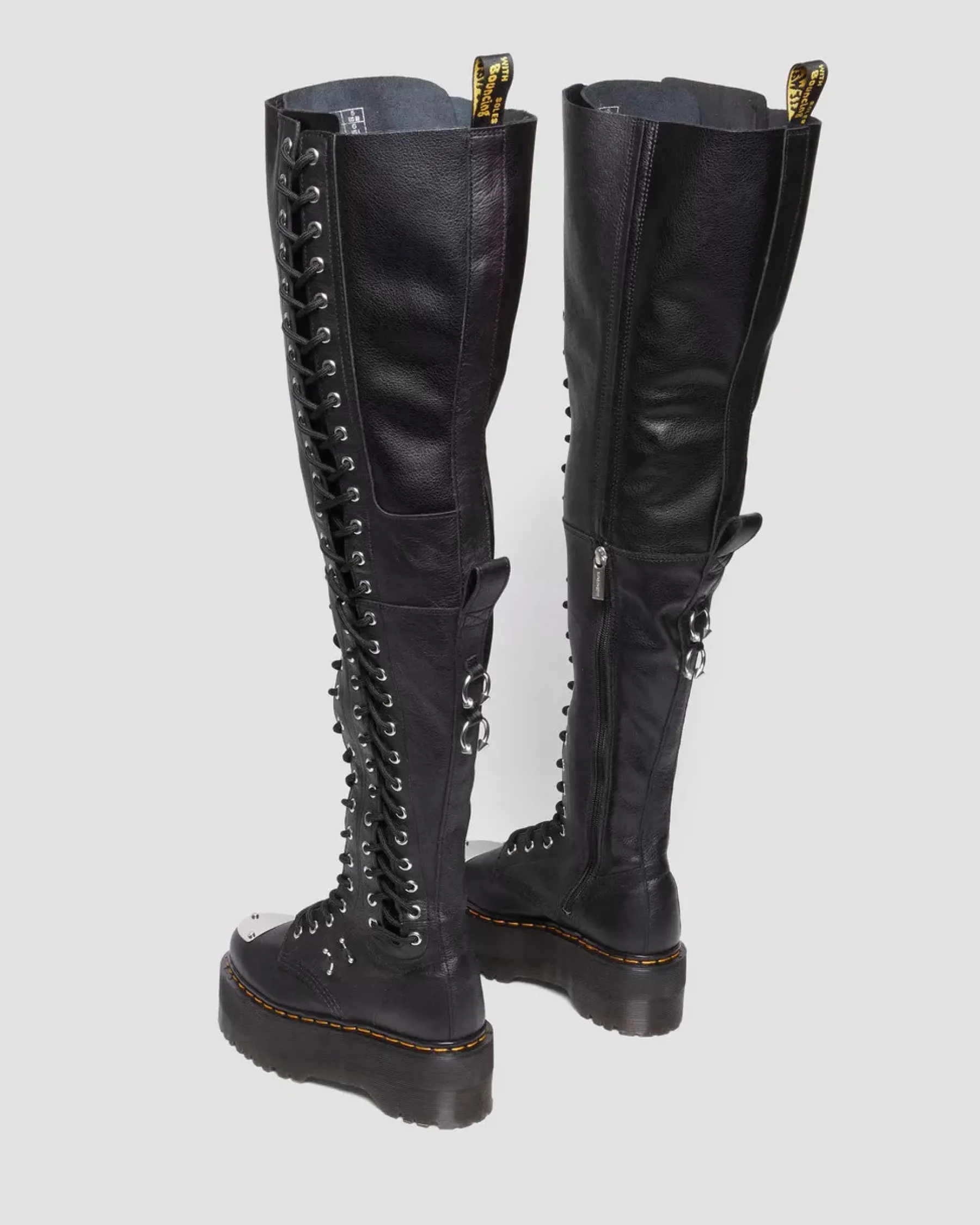 Platform Boots|Platforms>Dr. Martens 28-Eye Extreme Max Virginia Leather Knee High Boots Black — Virginia