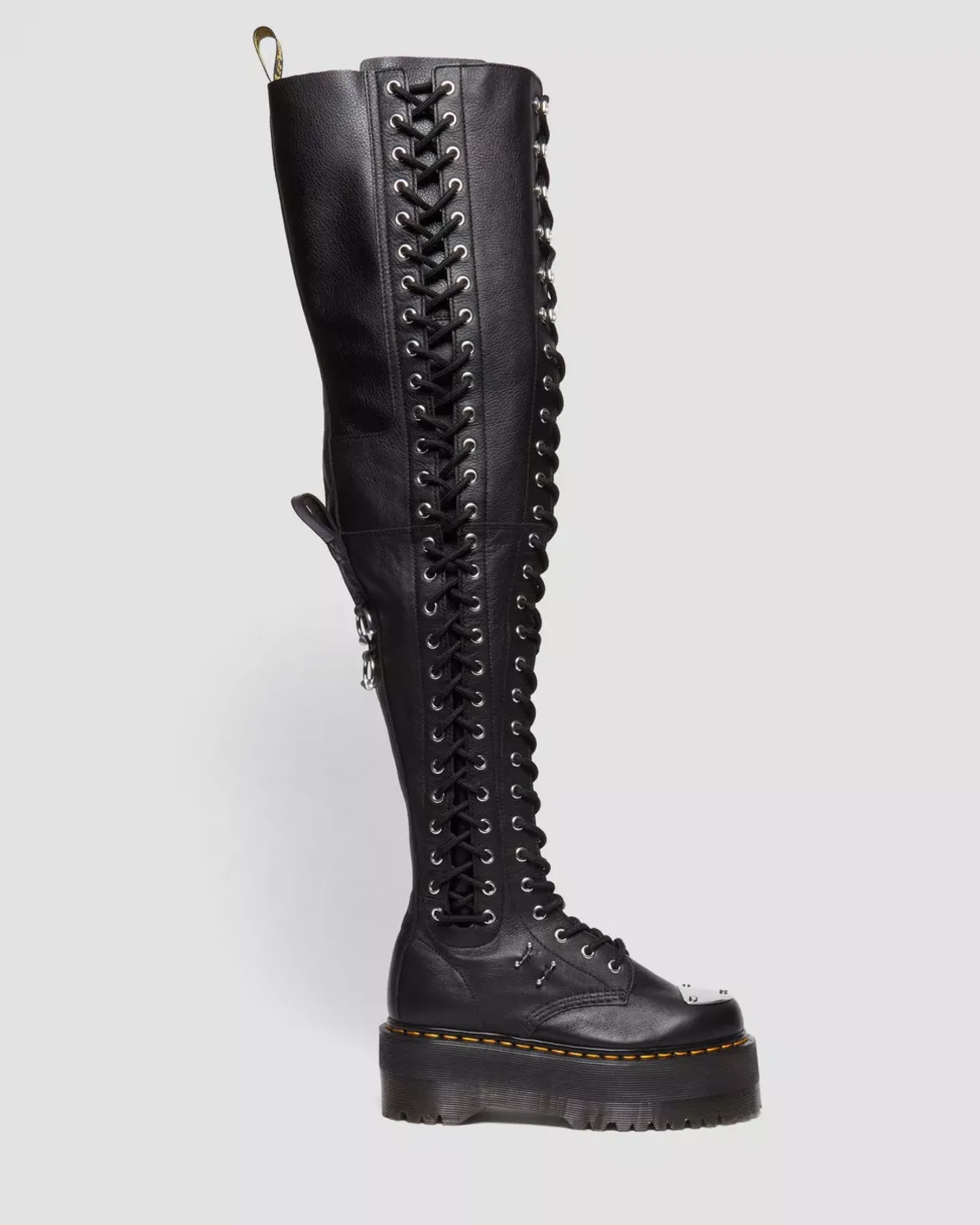 Platform Boots|Platforms>Dr. Martens 28-Eye Extreme Max Virginia Leather Knee High Boots Black — Virginia