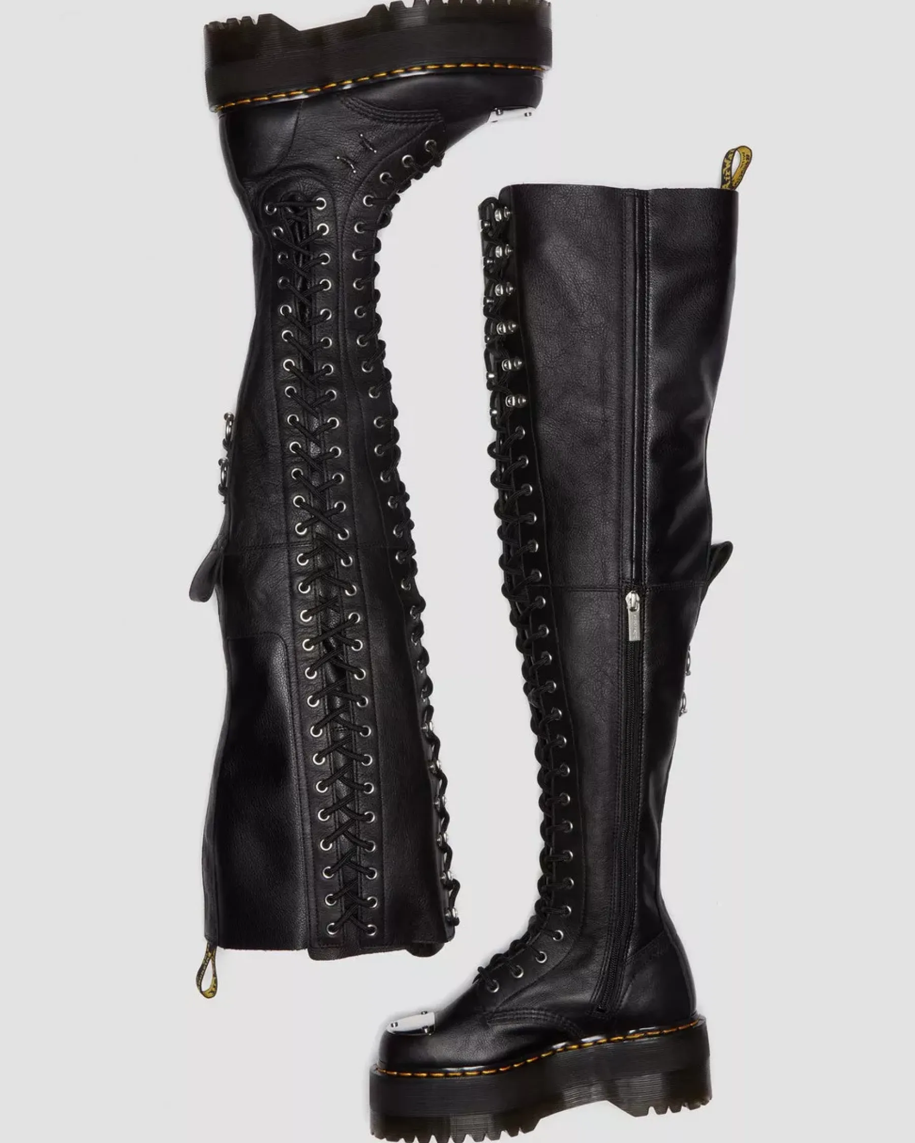 Platform Boots|Platforms>Dr. Martens 28-Eye Extreme Max Virginia Leather Knee High Boots Black — Virginia