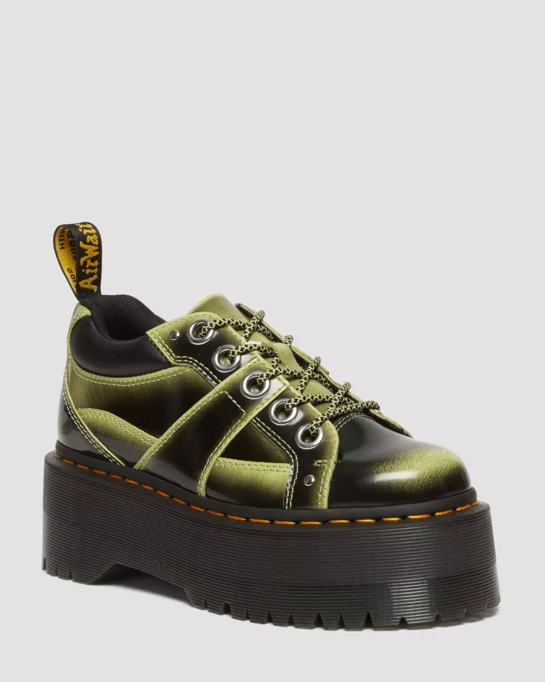 Platform Shoes|Shoes>Dr. Martens 5-Eye Max Distressed Leather Platform Shoes Lime Green — Arcadia