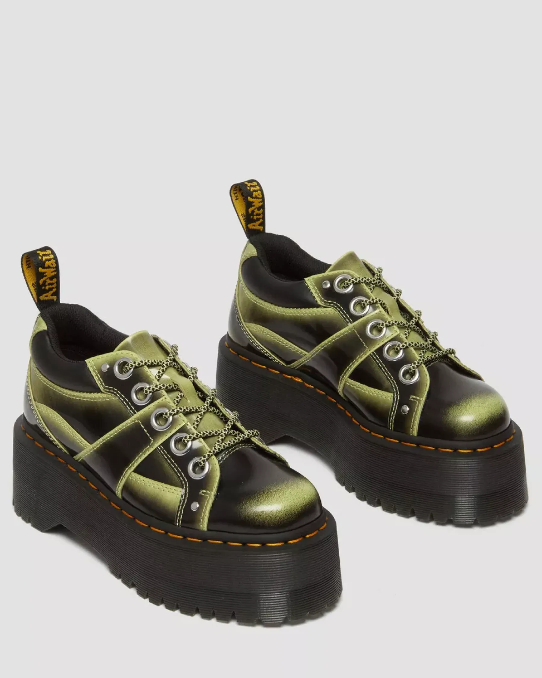 Platform Shoes|Shoes>Dr. Martens 5-Eye Max Distressed Leather Platform Shoes Lime Green — Arcadia