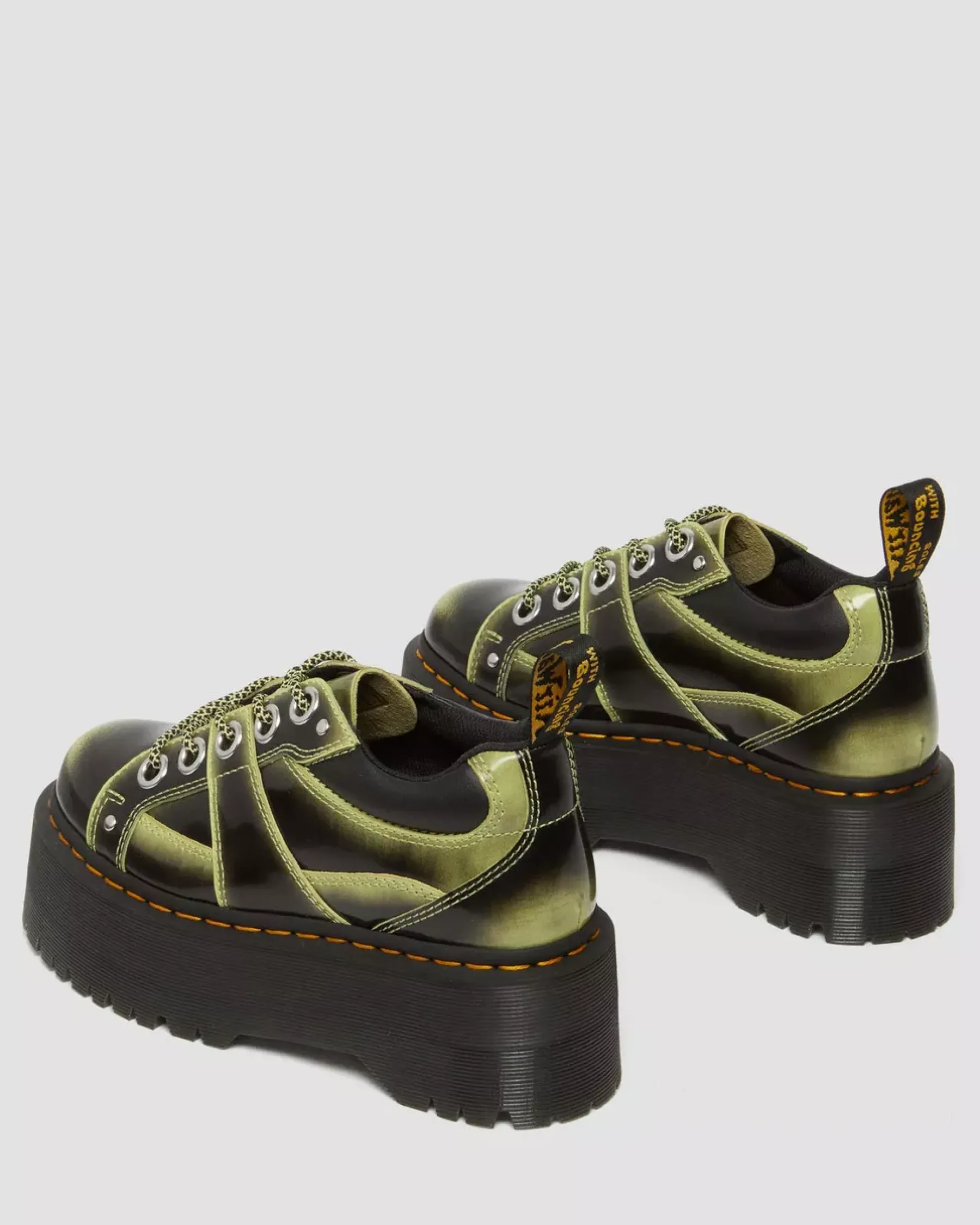 Platform Shoes|Shoes>Dr. Martens 5-Eye Max Distressed Leather Platform Shoes Lime Green — Arcadia