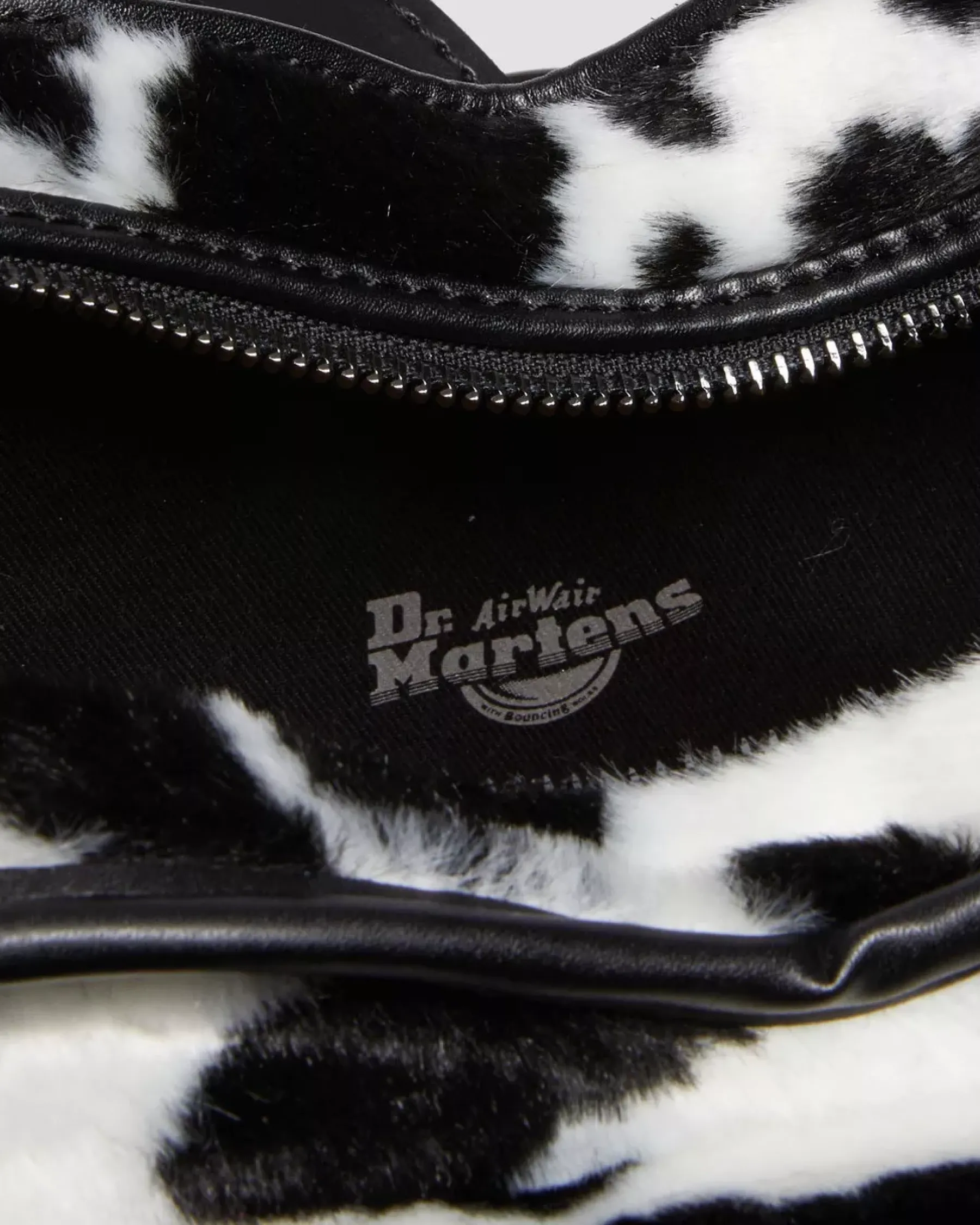 Accessories|Bags>Dr. Martens Heart Shaped Faux Fur Cow Print Backpack BLACK+WHITE — Cow Print + Kiev