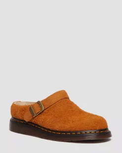 Sale|Mules & Slides>Dr. Martens Isham Faux Shearling Lined Suede Slingback Mules PECAN BROWN — Long Napped Suede