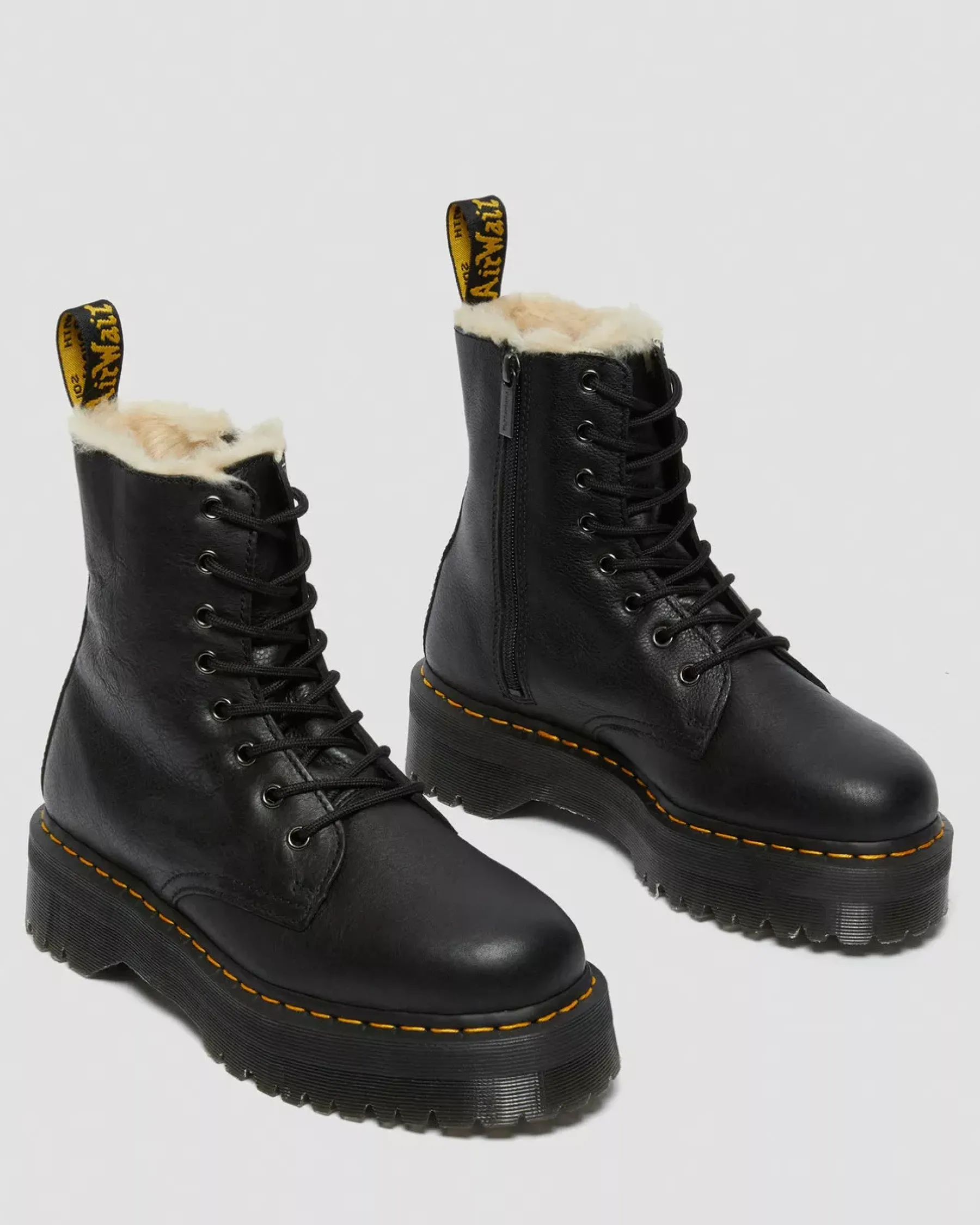 Platform Boots|Winter Boots>Dr. Martens Jadon Boot Leather Faux Fur Lined Platforms Black — Pisa
