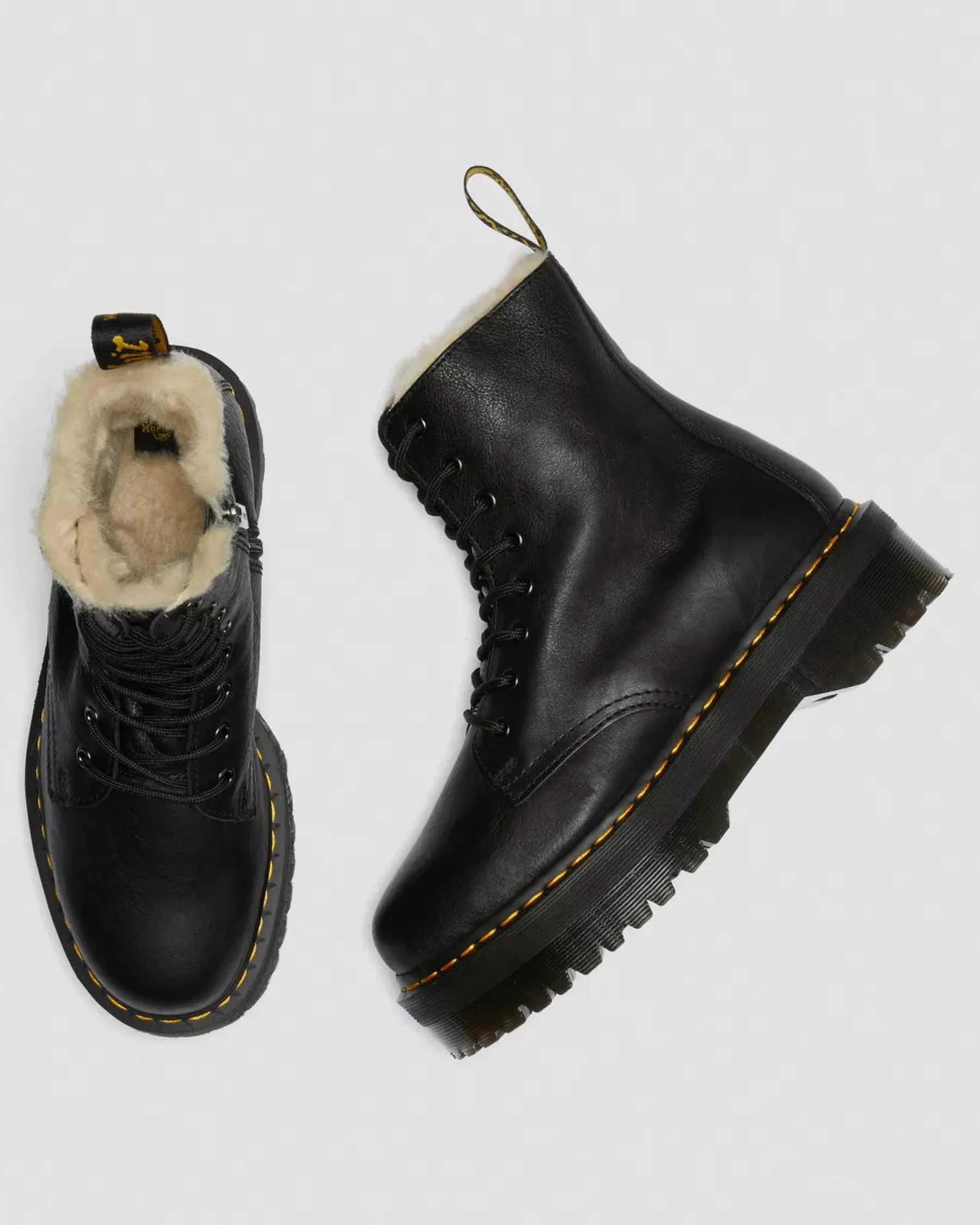 Platform Boots|Winter Boots>Dr. Martens Jadon Boot Leather Faux Fur Lined Platforms Black — Pisa