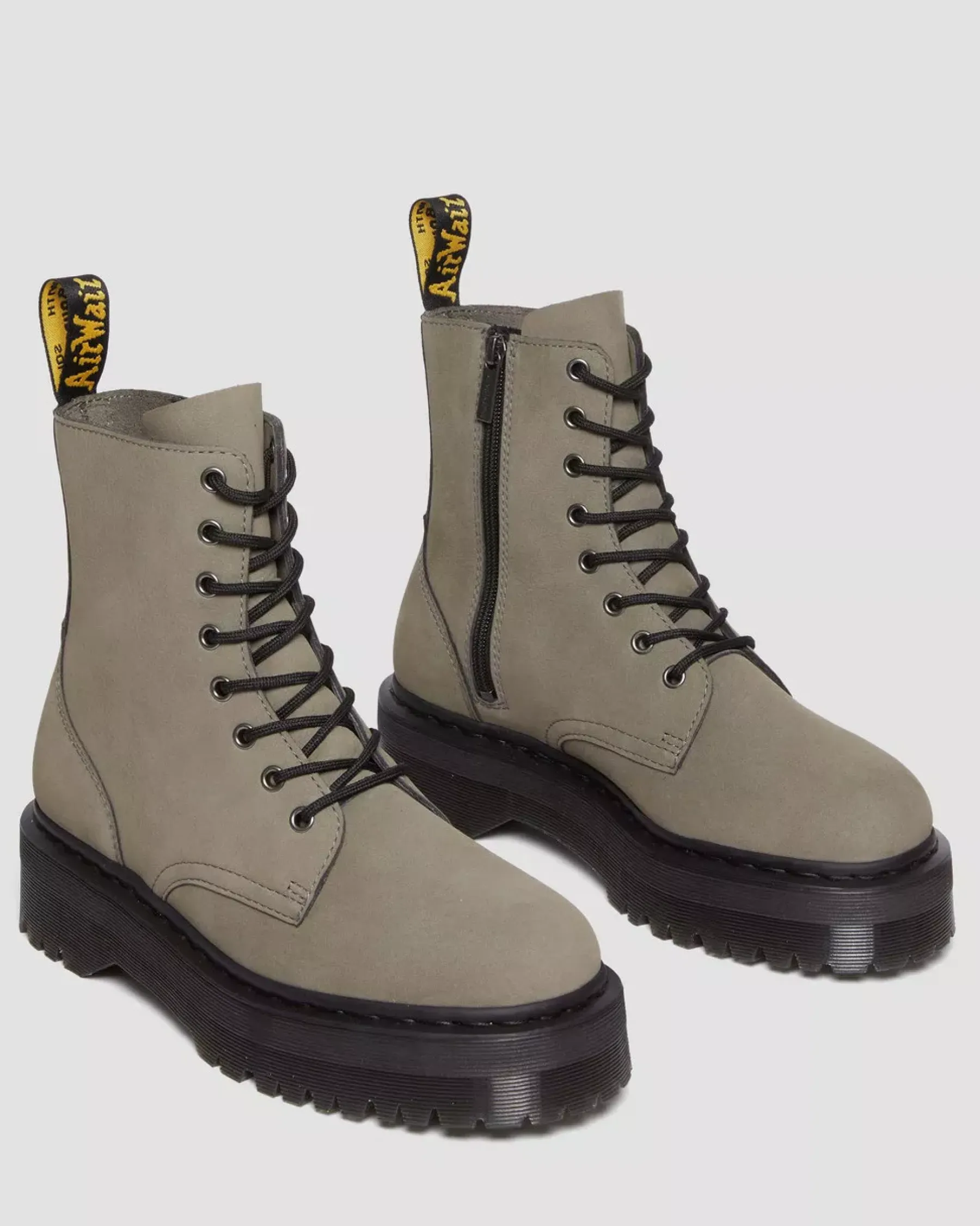 Sale|Platform Boots>Dr. Martens Jadon Boot Milled Nubuck Platforms NICKEL GREY — Milled Nubuck Wp