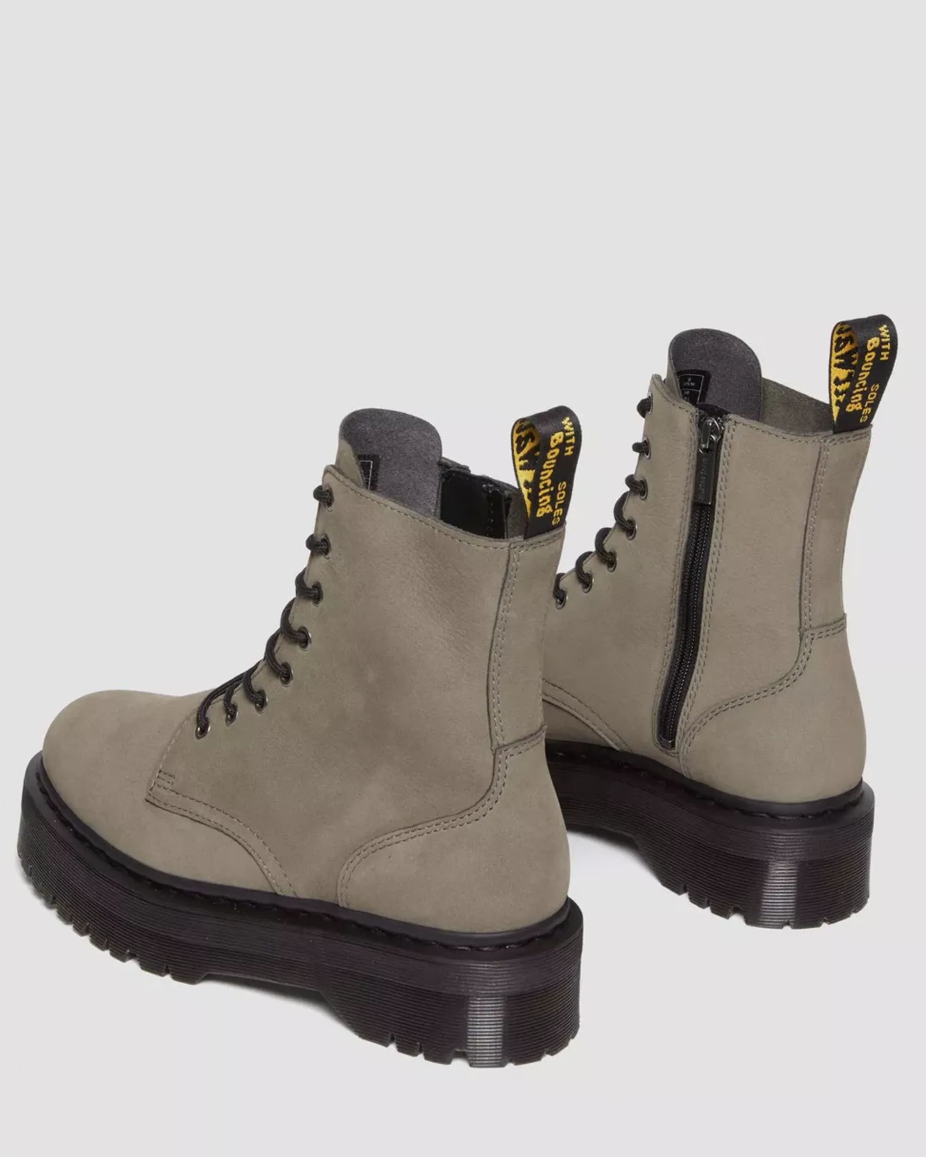 Sale|Platform Boots>Dr. Martens Jadon Boot Milled Nubuck Platforms NICKEL GREY — Milled Nubuck Wp