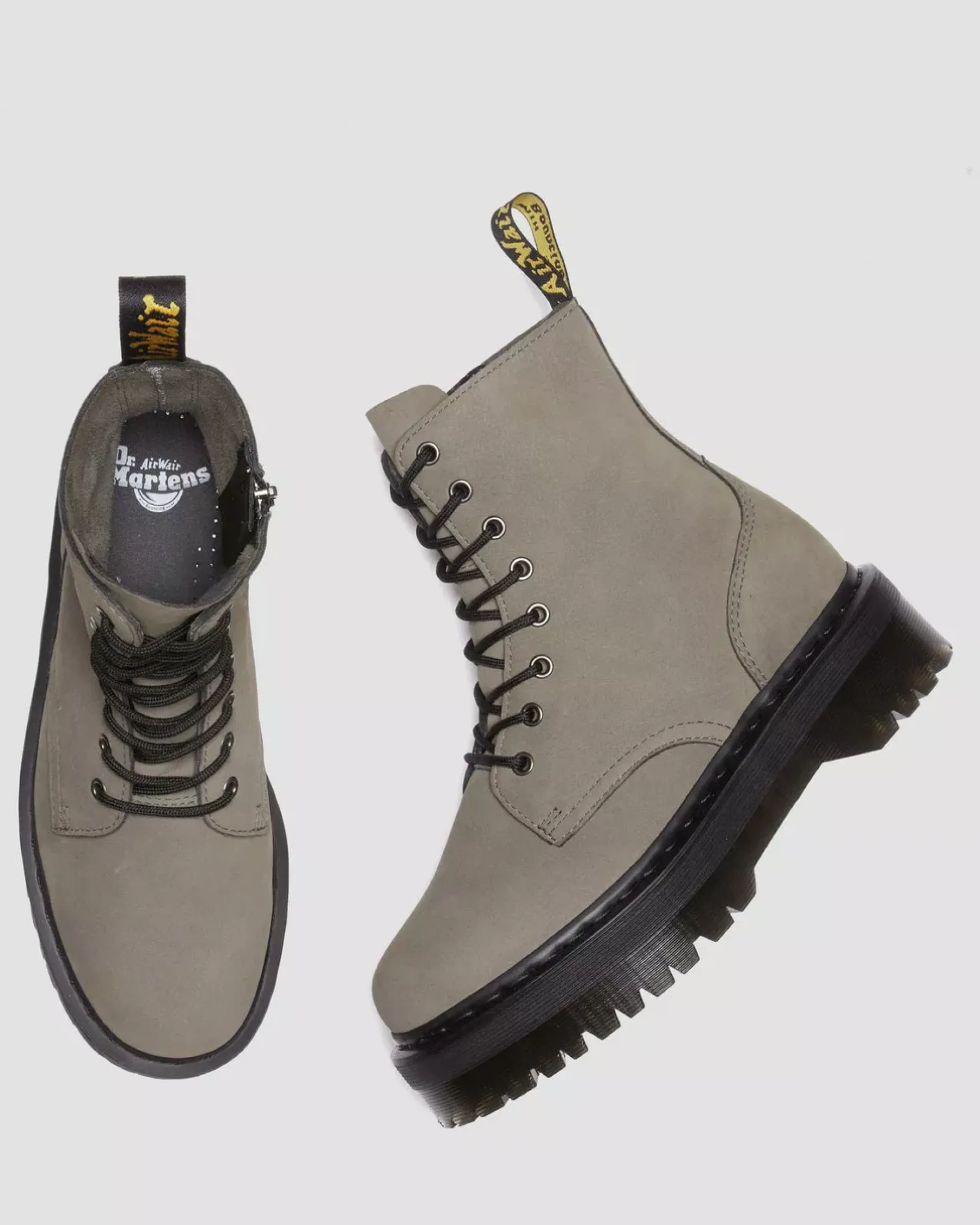 Sale|Platform Boots>Dr. Martens Jadon Boot Milled Nubuck Platforms NICKEL GREY — Milled Nubuck Wp