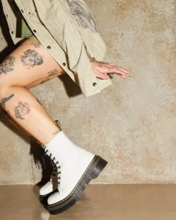 Bestsellers|Platform Boots>Dr. Martens Jadon Boot Smooth Leather Platforms White — Polished Smooth