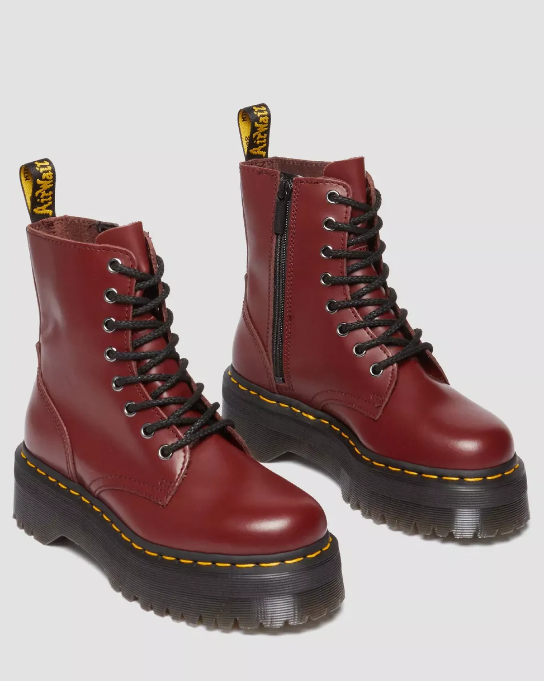 Sale|Platform Boots>Dr. Martens Jadon Boot Smooth Leather Platforms Red — Polished Smooth