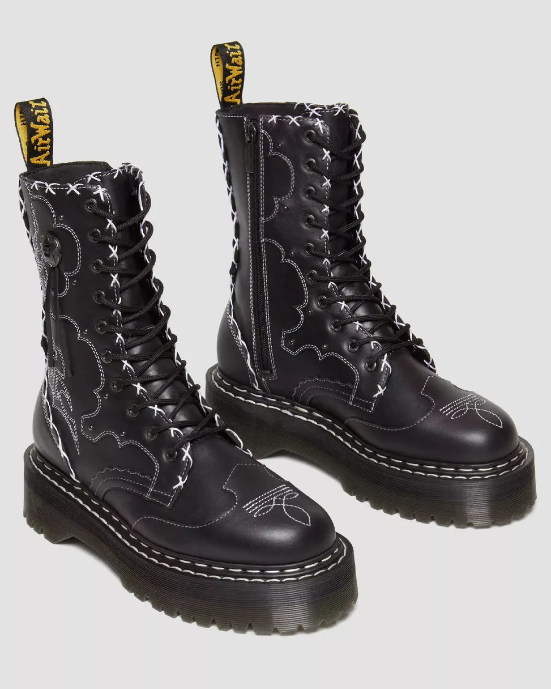 Platform Boots|Platforms>Dr. Martens Jadon Hi Boot Gothic Americana Leather Platforms Black — Wanama