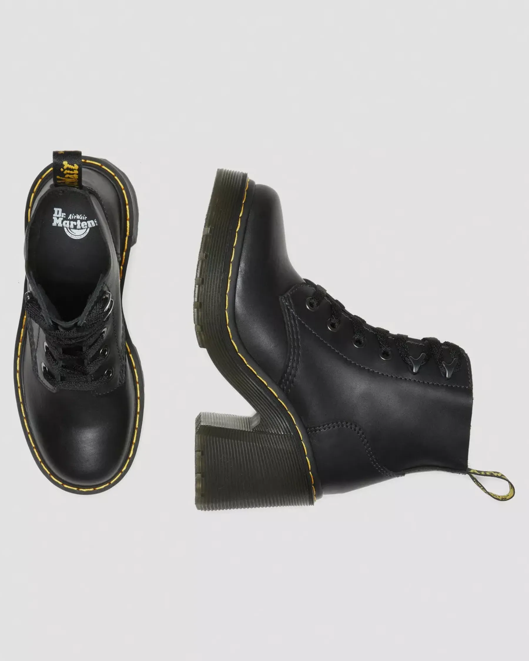 Platform Boots|Heeled Boots>Dr. Martens Jesy Sendal Leather Lace Up Flared Heel Boots Black — Sendal