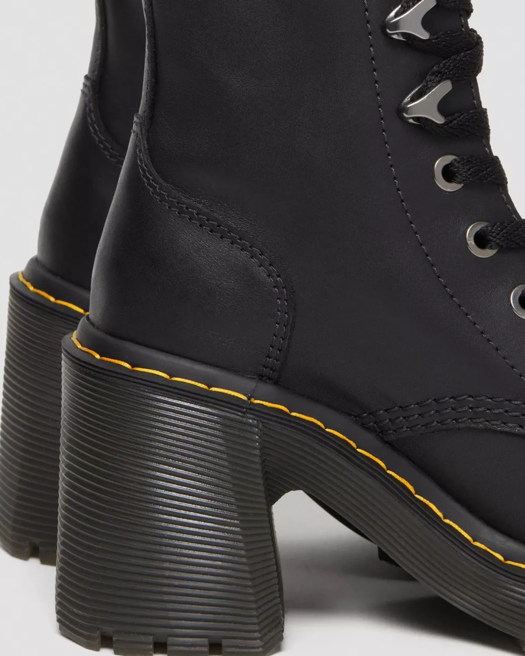 Platform Boots|Heeled Boots>Dr. Martens Jesy Sendal Leather Lace Up Flared Heel Boots Black — Sendal