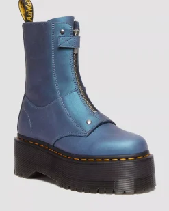 Sale|Platform Boots>Dr. Martens Jetta Hi Max Metallic Leather Platform Boots DEEP BLUE — Pull Up Shift