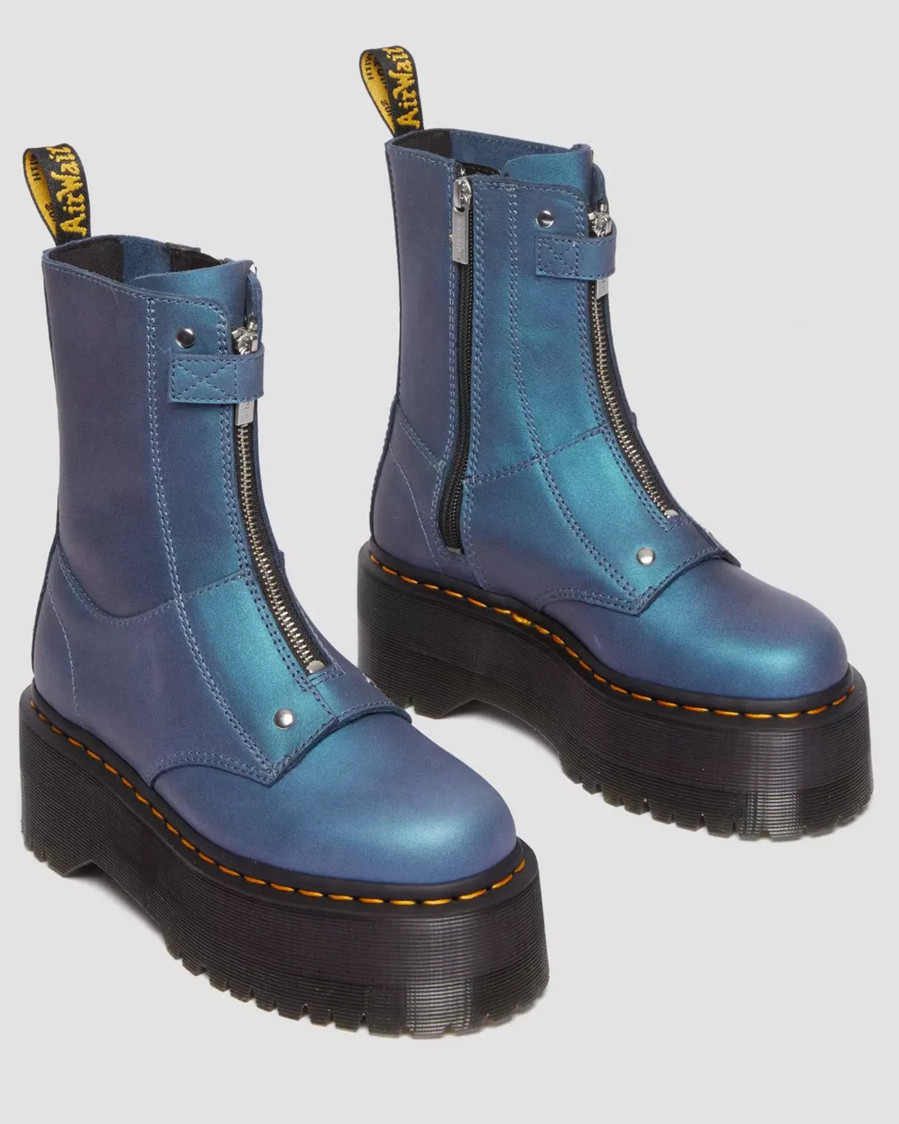 Sale|Platform Boots>Dr. Martens Jetta Hi Max Metallic Leather Platform Boots DEEP BLUE — Pull Up Shift