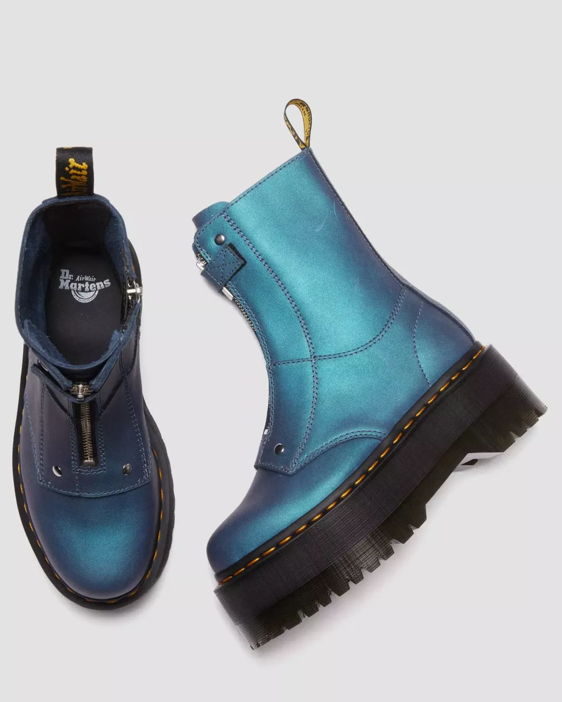 Sale|Platform Boots>Dr. Martens Jetta Hi Max Metallic Leather Platform Boots DEEP BLUE — Pull Up Shift