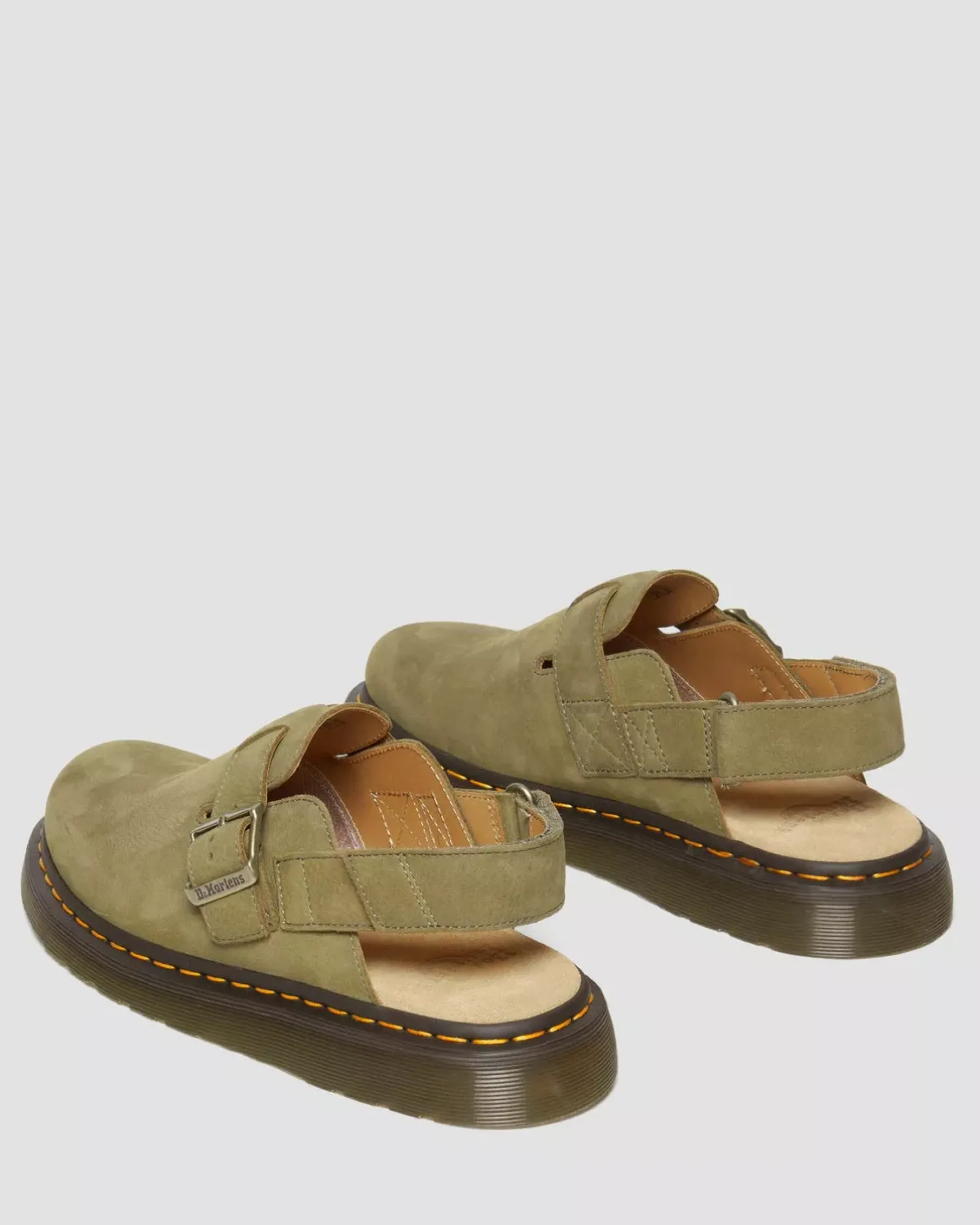 Mules & Slides|Sandals>Dr. Martens Jorge II Tumbled Nubuck Leather Slingback Mules Muted Olive — Tumbled Nubuck