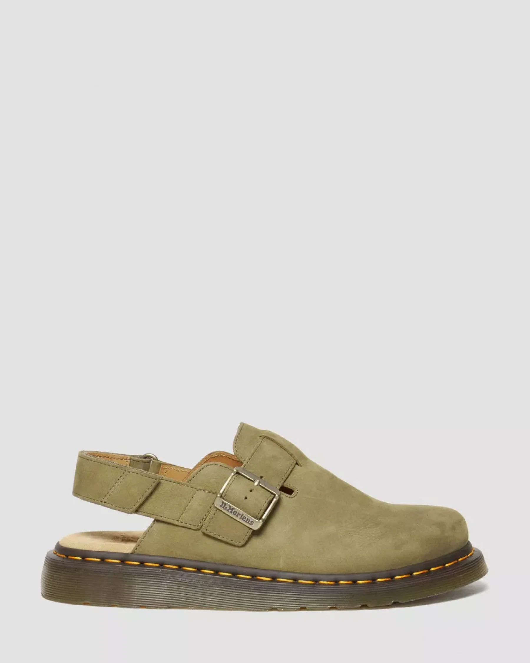 Mules & Slides|Sandals>Dr. Martens Jorge II Tumbled Nubuck Leather Slingback Mules Muted Olive — Tumbled Nubuck