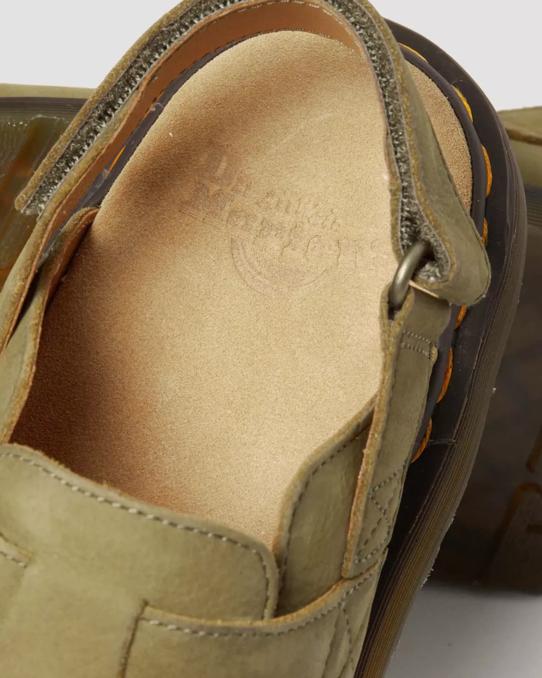 Mules & Slides|Sandals>Dr. Martens Jorge II Tumbled Nubuck Leather Slingback Mules Muted Olive — Tumbled Nubuck