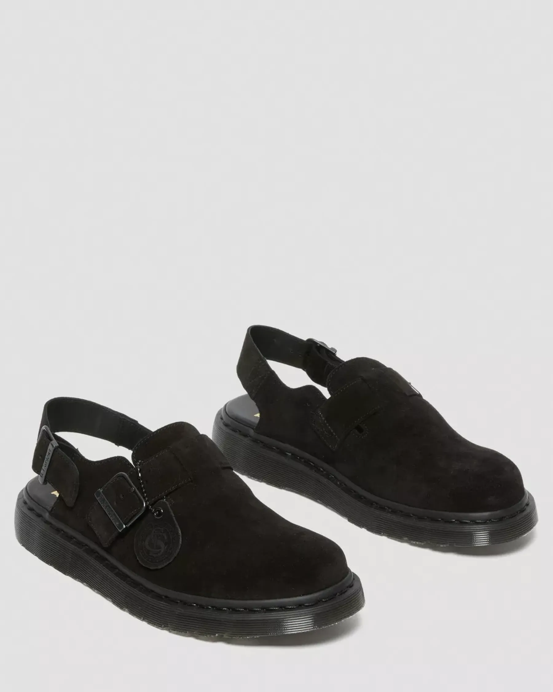 Mules & Slides|Sandals>Dr. Martens Jorge Made in England Suede Slingback Mules Black — Repello Calf Suede (Gum Oil)