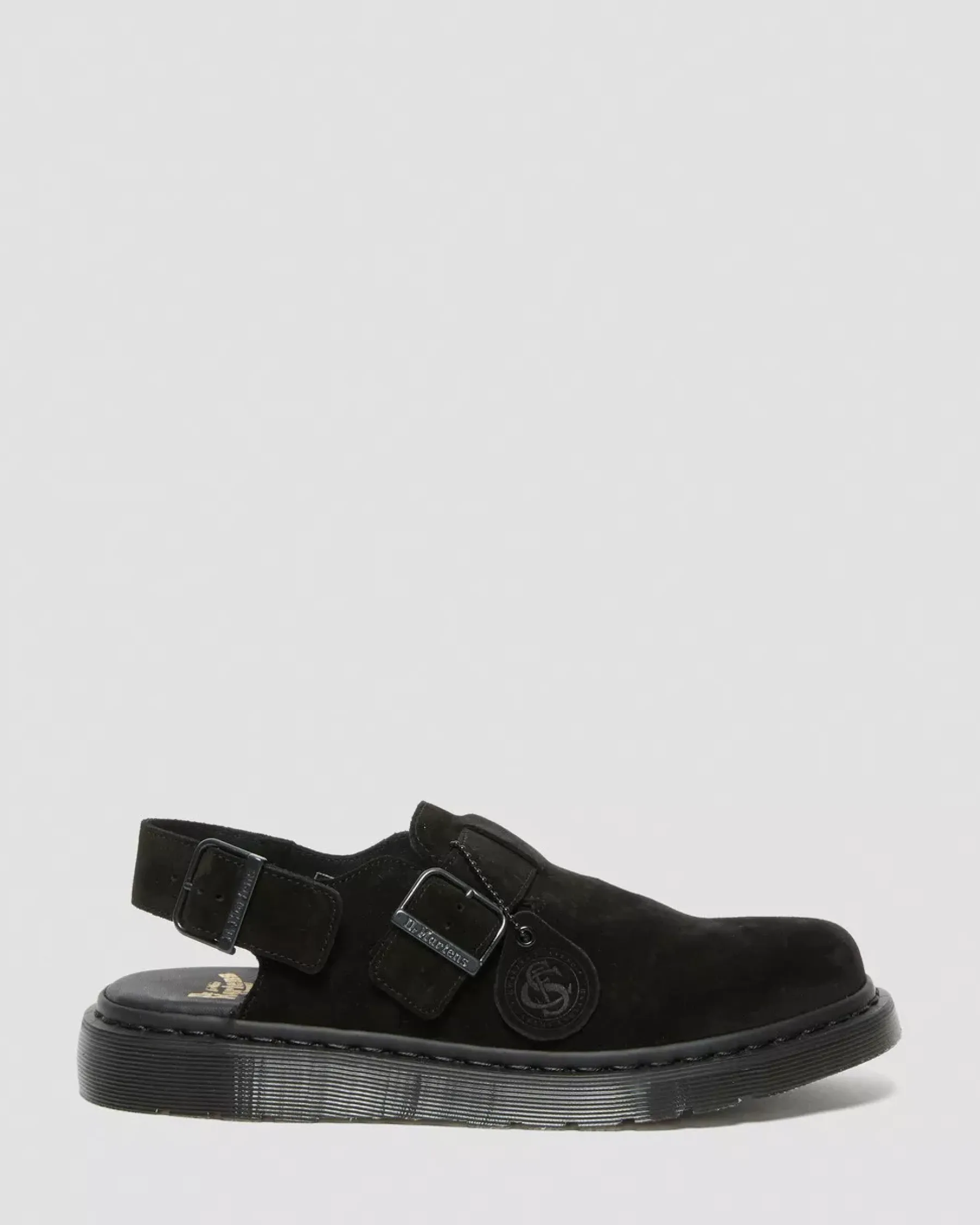 Mules & Slides|Sandals>Dr. Martens Jorge Made in England Suede Slingback Mules Black — Repello Calf Suede (Gum Oil)