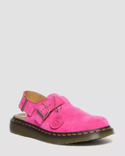 Sale|Originals>Dr. Martens Jorge Made in England Suede Slingback Mules Pink — Repello Calf Suede (Gum Oil)