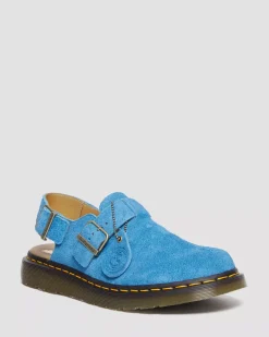 Sale|Originals>Dr. Martens Jorge Made in England Suede Slingback Mules Blue — Repello Calf Suede (Gum Oil)