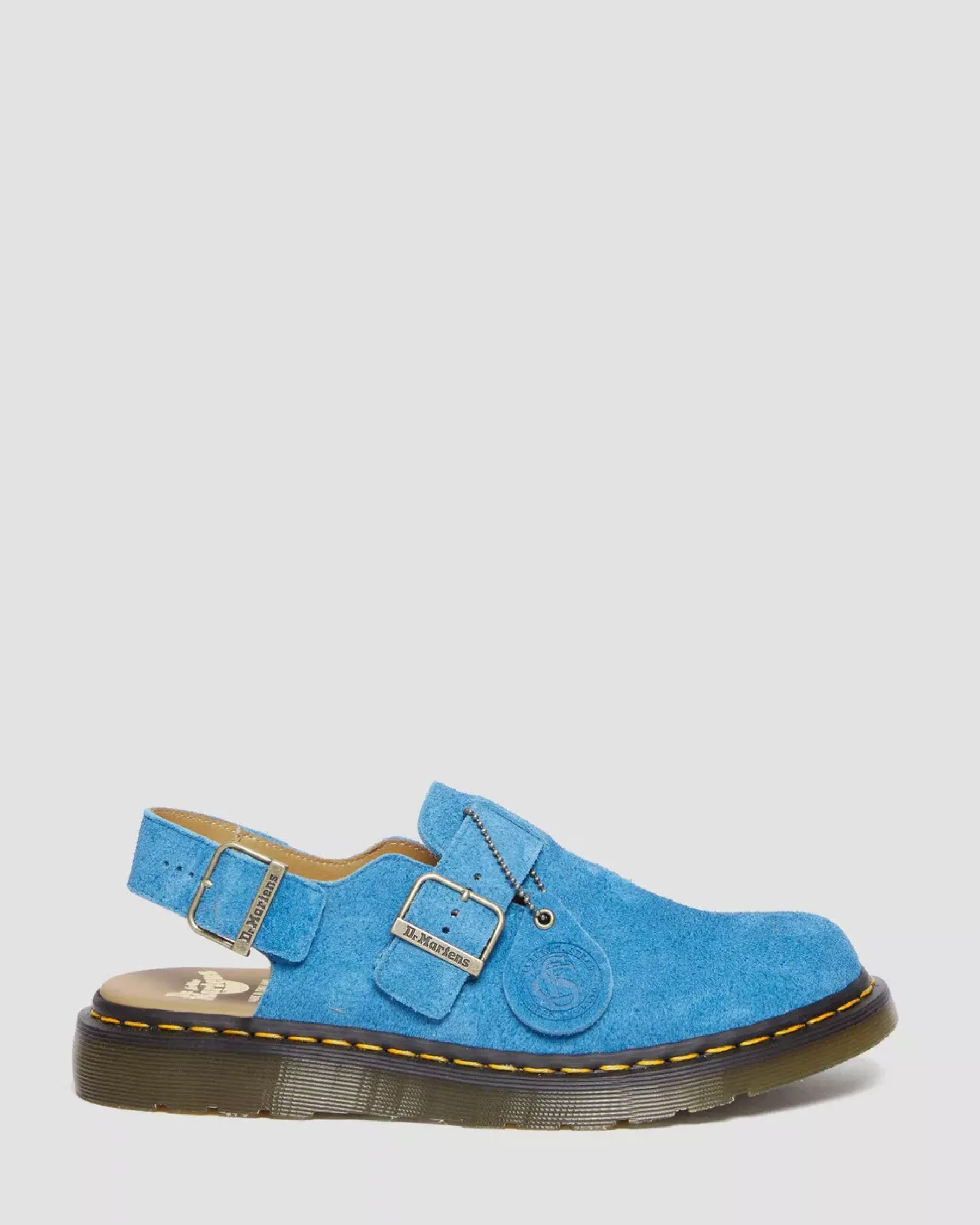 Sale|Originals>Dr. Martens Jorge Made in England Suede Slingback Mules Blue — Repello Calf Suede (Gum Oil)