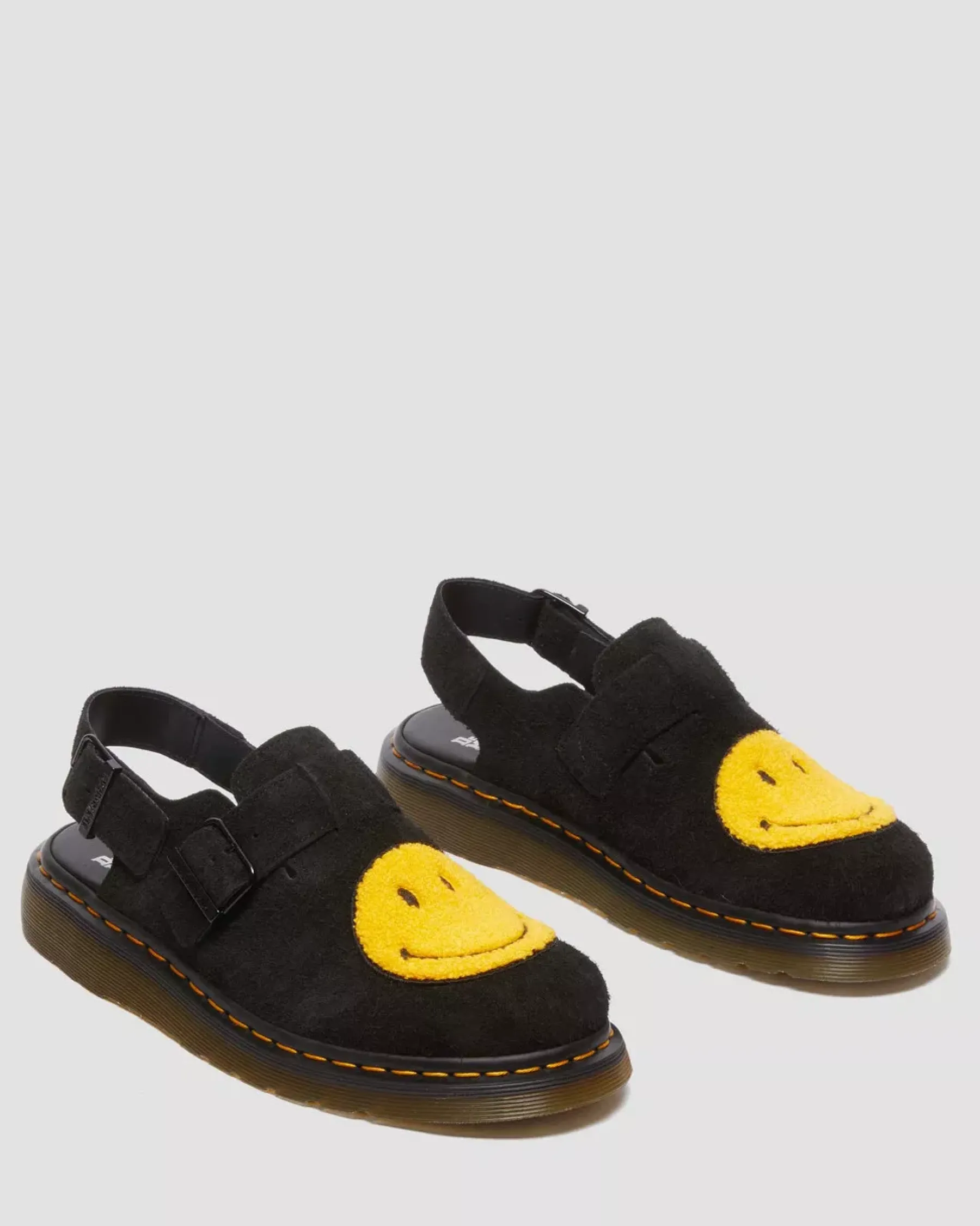 Mules & Slides|Sandals>Dr. Martens Jorge Smiley® Napped Suede Slingback Mules Black — Long Napped Suede