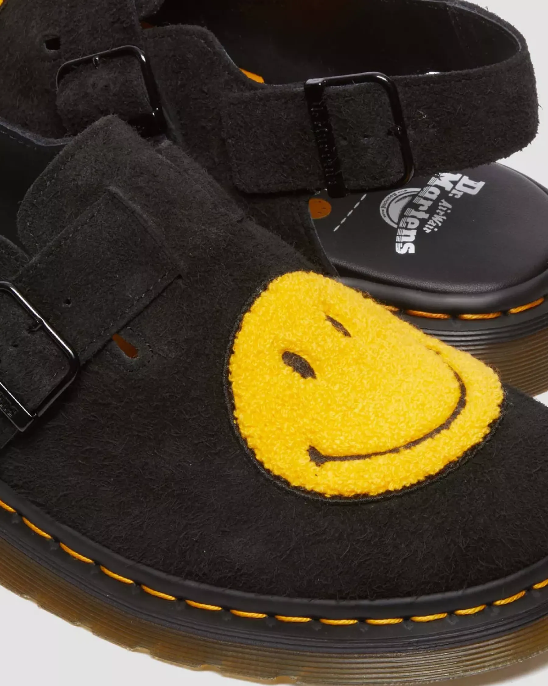 Mules & Slides|Sandals>Dr. Martens Jorge Smiley® Napped Suede Slingback Mules Black — Long Napped Suede