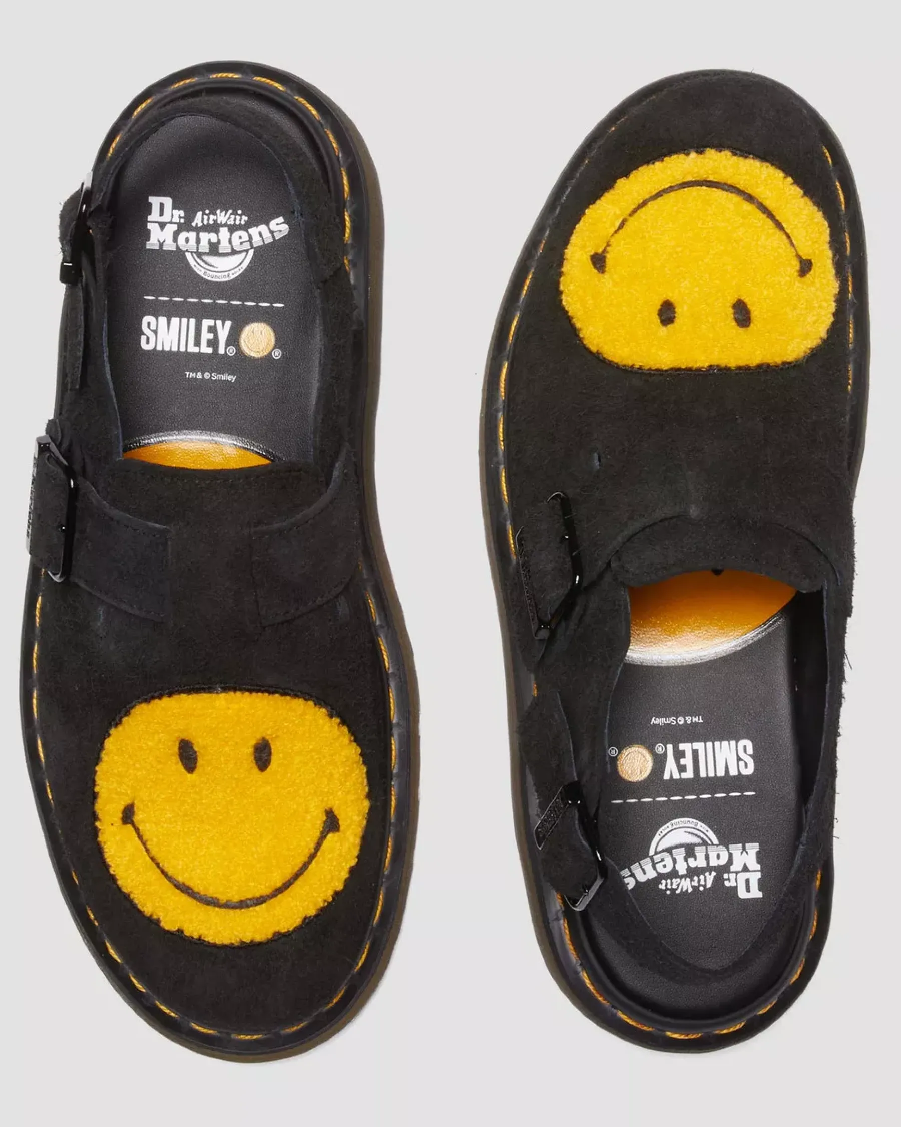 Mules & Slides|Sandals>Dr. Martens Jorge Smiley® Napped Suede Slingback Mules Black — Long Napped Suede