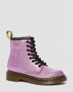 School Styles|Junior / 5-7 Years>Dr. Martens Junior 1460 Glitter Lace Up Boots Dark Pink — Coated Glitter