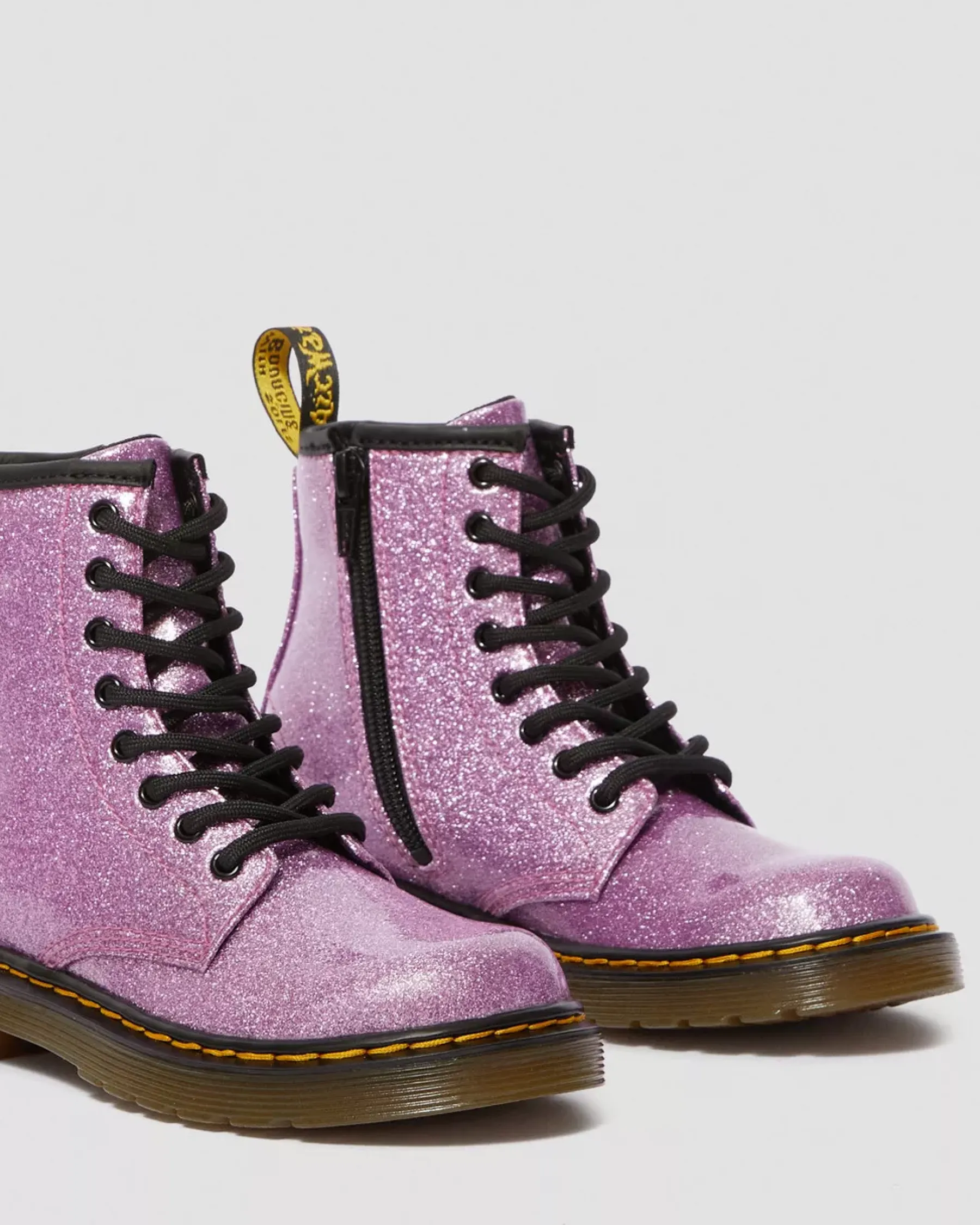 School Styles|Junior / 5-7 Years>Dr. Martens Junior 1460 Glitter Lace Up Boots Dark Pink — Coated Glitter