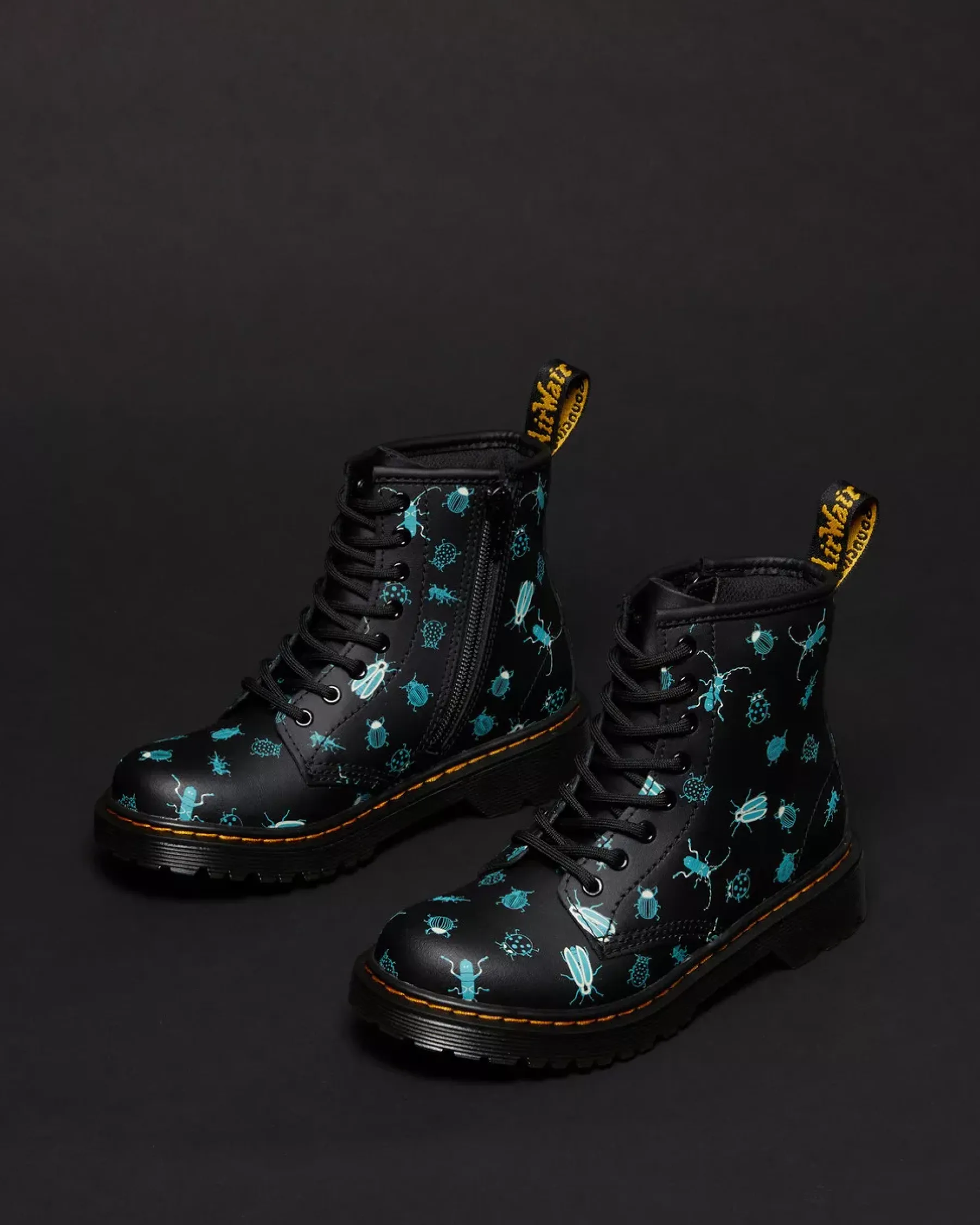 Sale|School Styles>Dr. Martens Junior 1460 Glow in the Dark Bugs Lace Up Boots Black — Floral Mash Up K Hydro