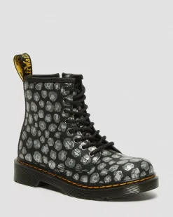 School Styles|Junior / 5-7 Years>Dr. Martens Junior 1460 Leopard Hydro Leather Lace Up Boots Black — Loud Leopard K Hydro