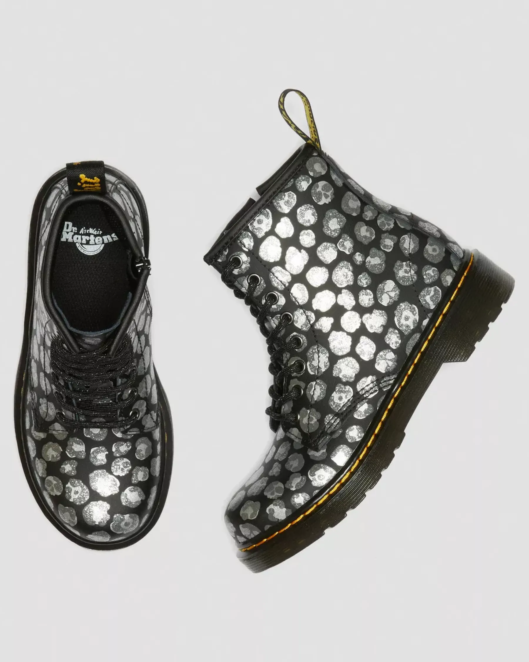 School Styles|Junior / 5-7 Years>Dr. Martens Junior 1460 Leopard Hydro Leather Lace Up Boots Black — Loud Leopard K Hydro