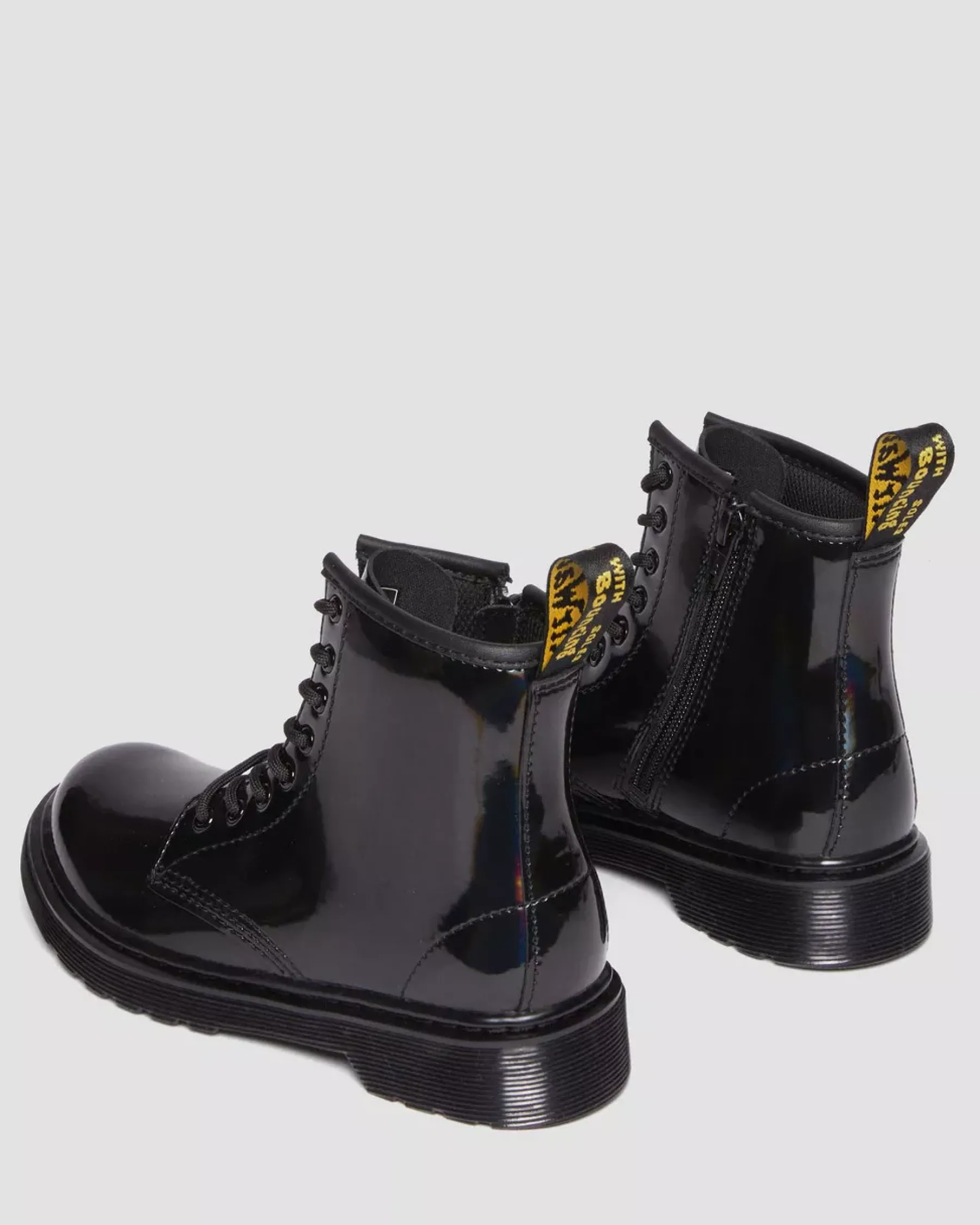 School Styles|Junior / 5-7 Years>Dr. Martens Junior 1460 Rainbow Patent Leather Lace Up Boots Black — Rainbow Patent